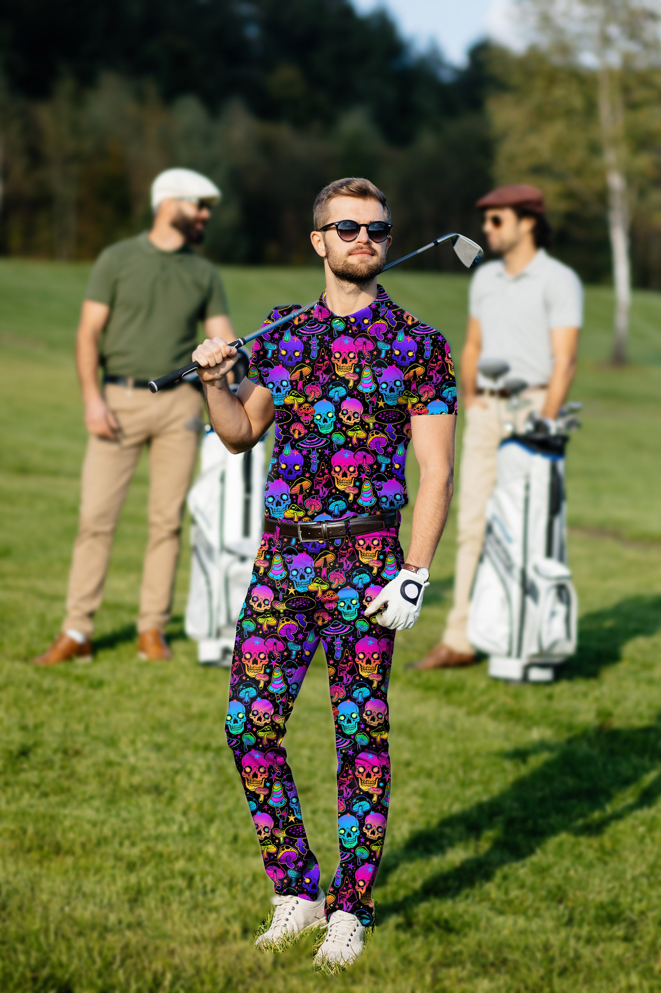 Men's Golf Set Polo+Pants neon skull