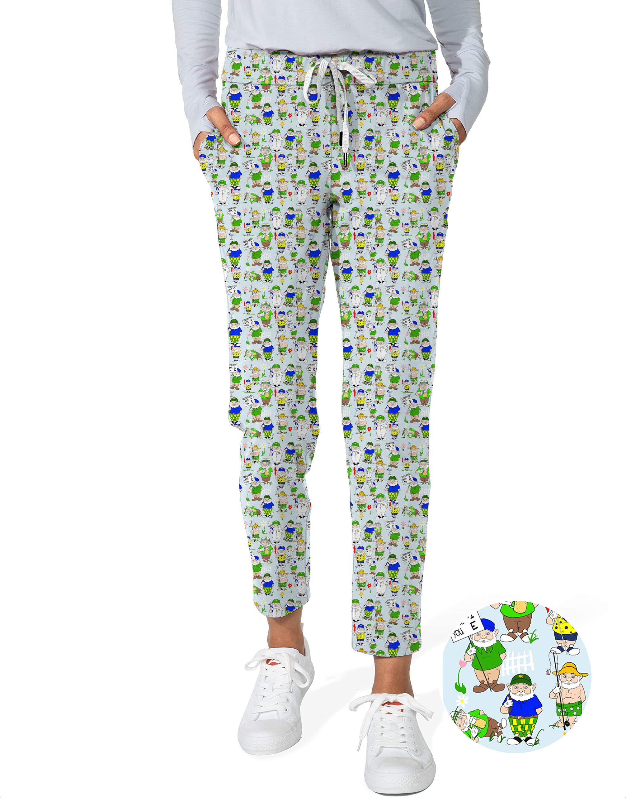 Gnome Garden Open Designer style Women's 7/8 Stretch Ankle Golf Pants