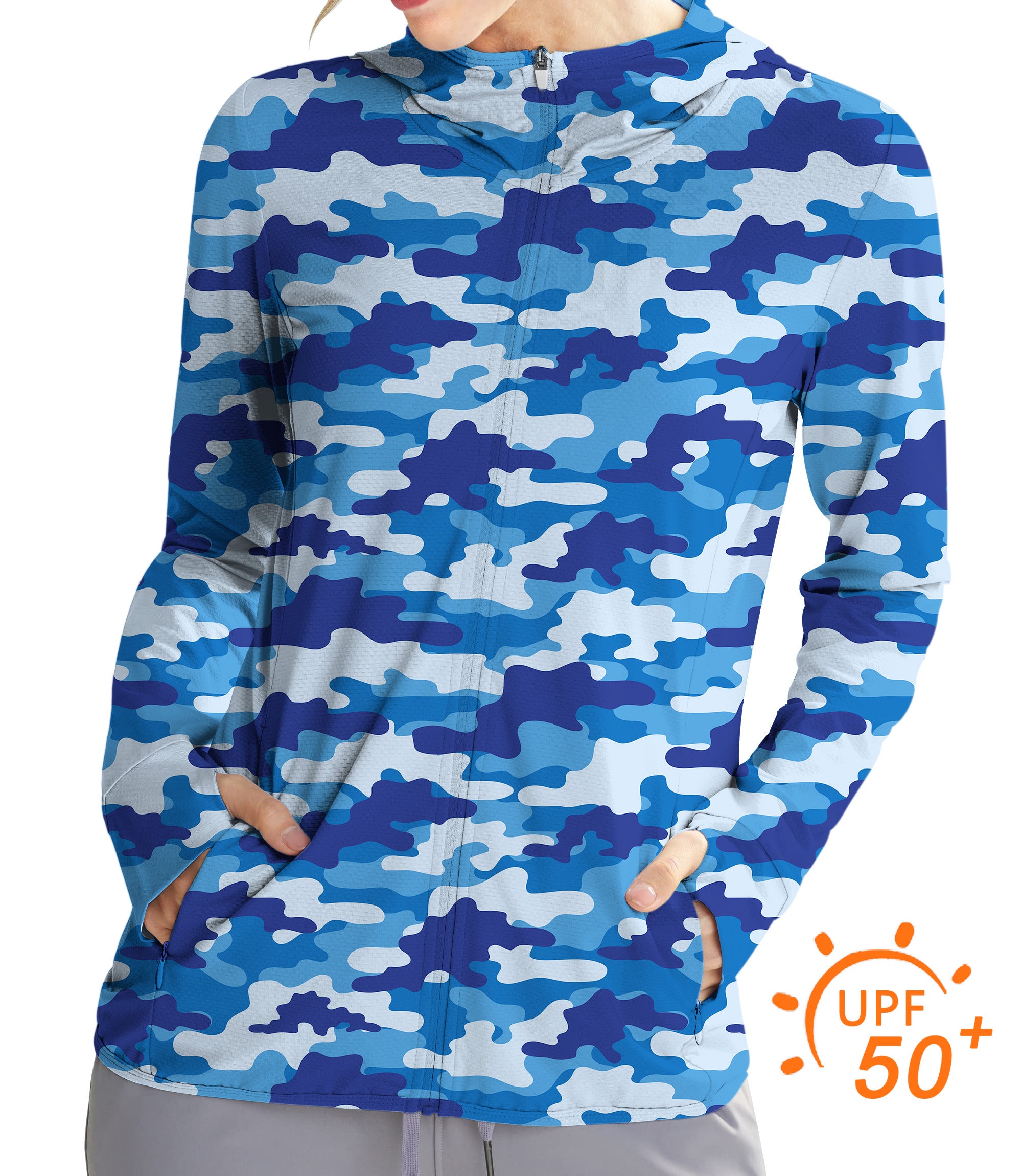 Women's Outdoor Blue Camo Golf Sun Protection Slim Fit zip hoodies