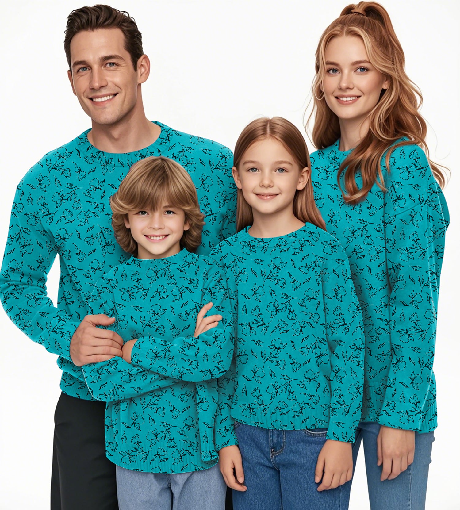 flowers teal Crewneck Pullover Ugly Sweater Men Women boy girl family limited edition