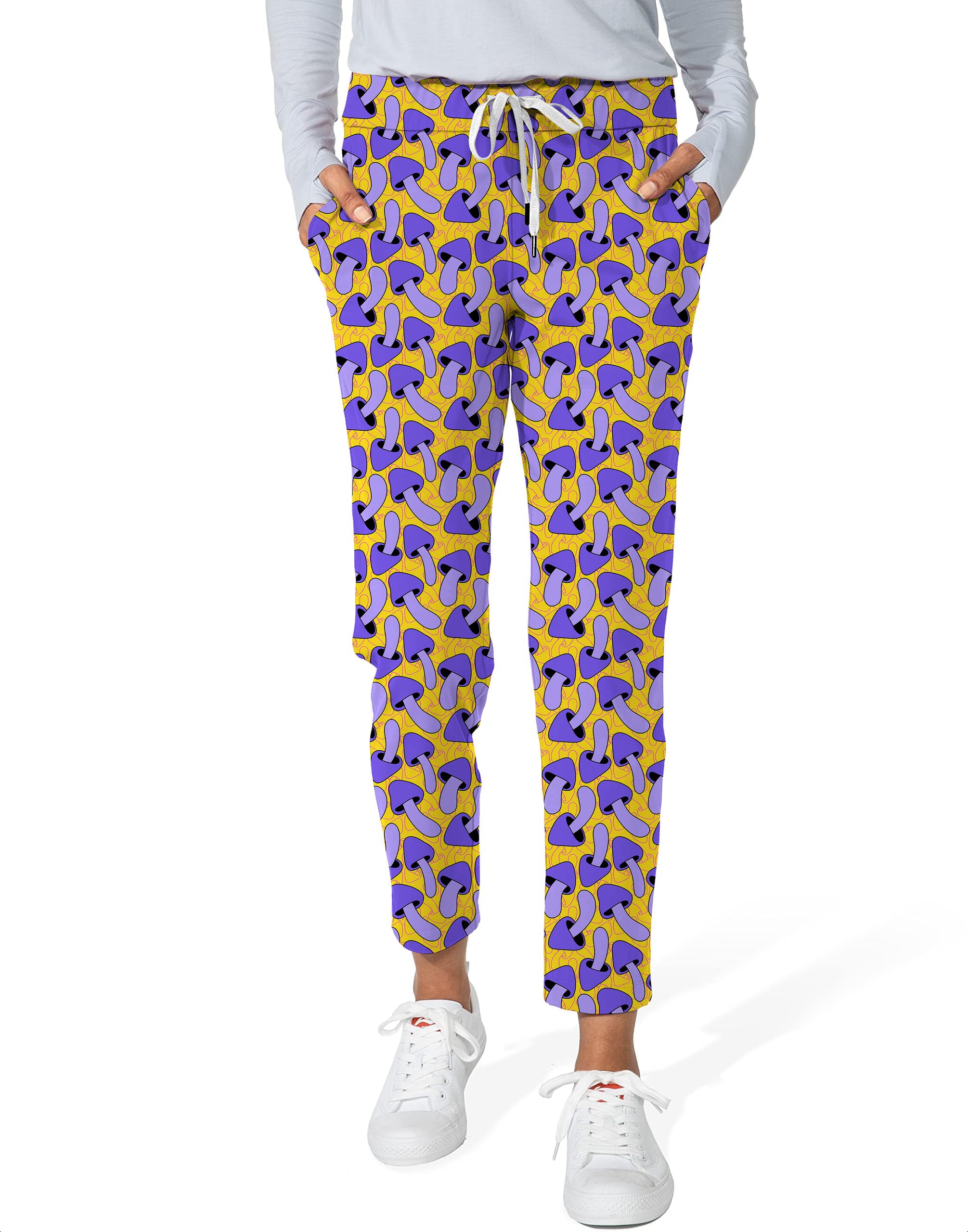 Psychedelic Mushroom Print Women's 7/8 Stretch Ankle Golf Pants