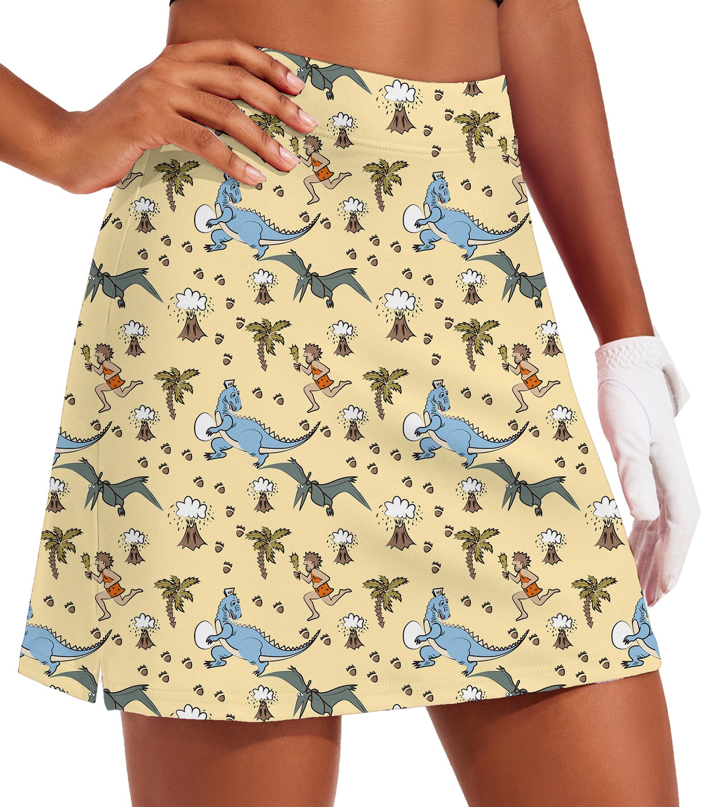 Women's dinosaur wild man volcano Golf Skirts Inner Shorts Pocket