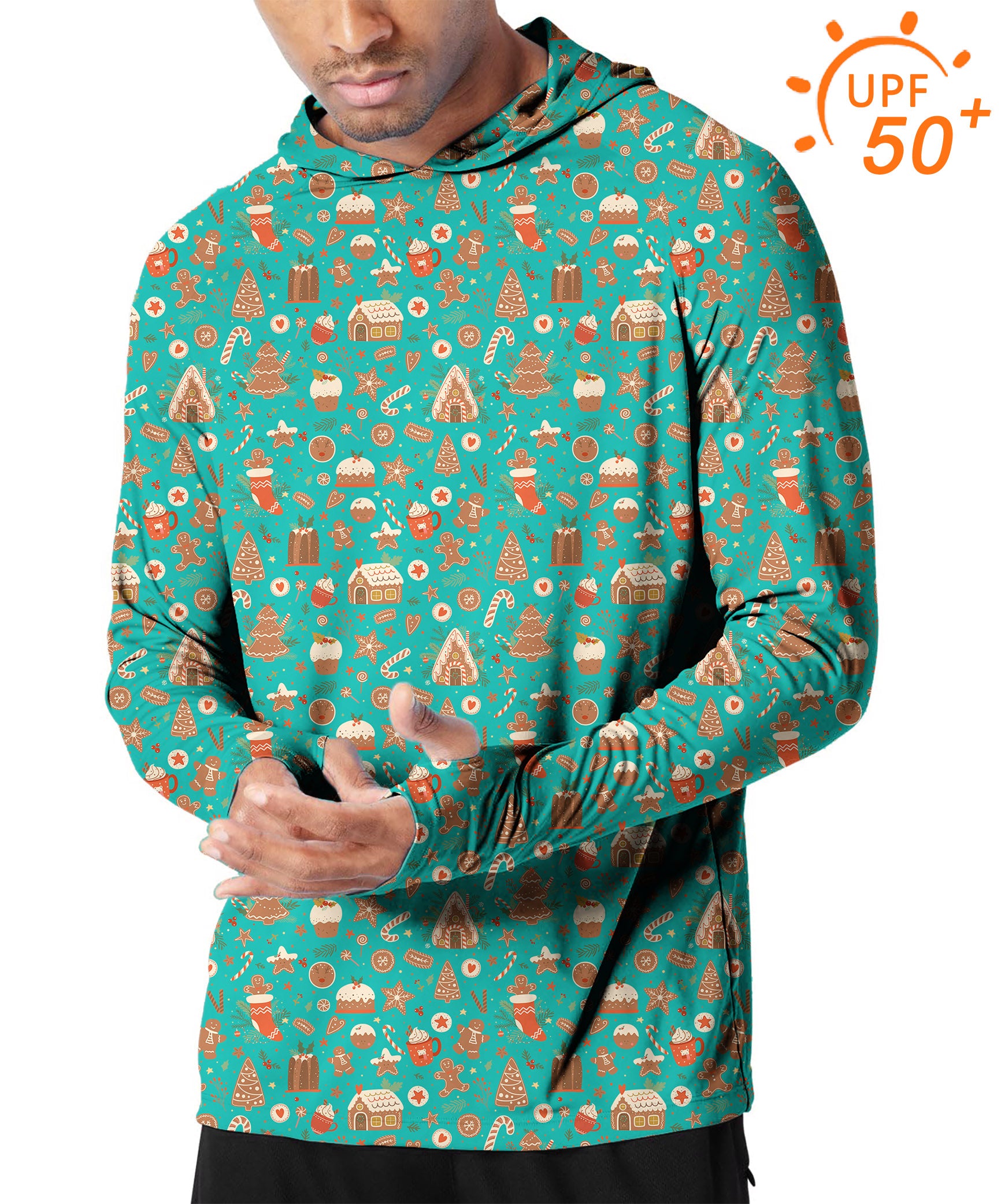 Men's Outdoor Green Christmas Candy House Golf Sun Protection Slim Fit  hoodies