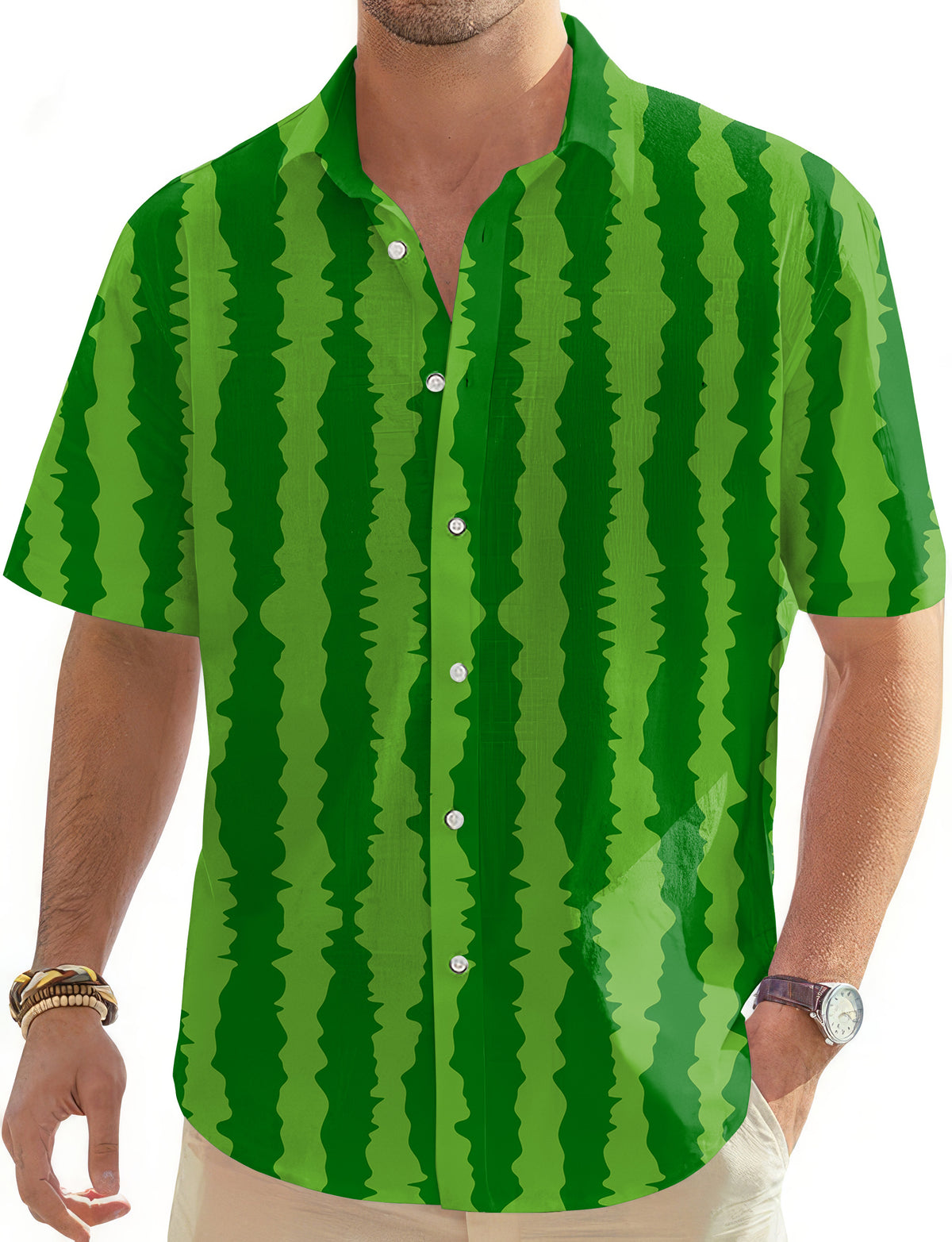 watermelon stripes Men's Golf Hawaiian Shirts Button Down Shirt