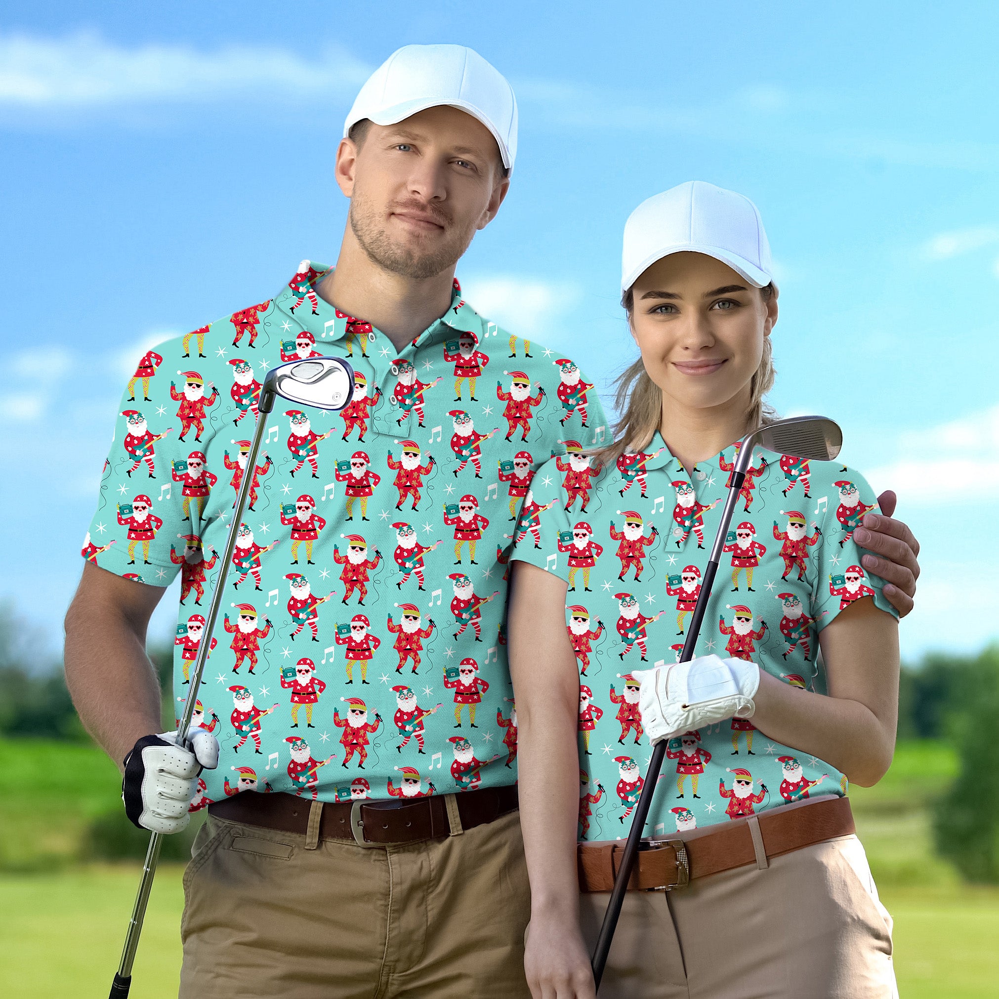 Golf Polo Couple Family set Christmas Santa dance tournament