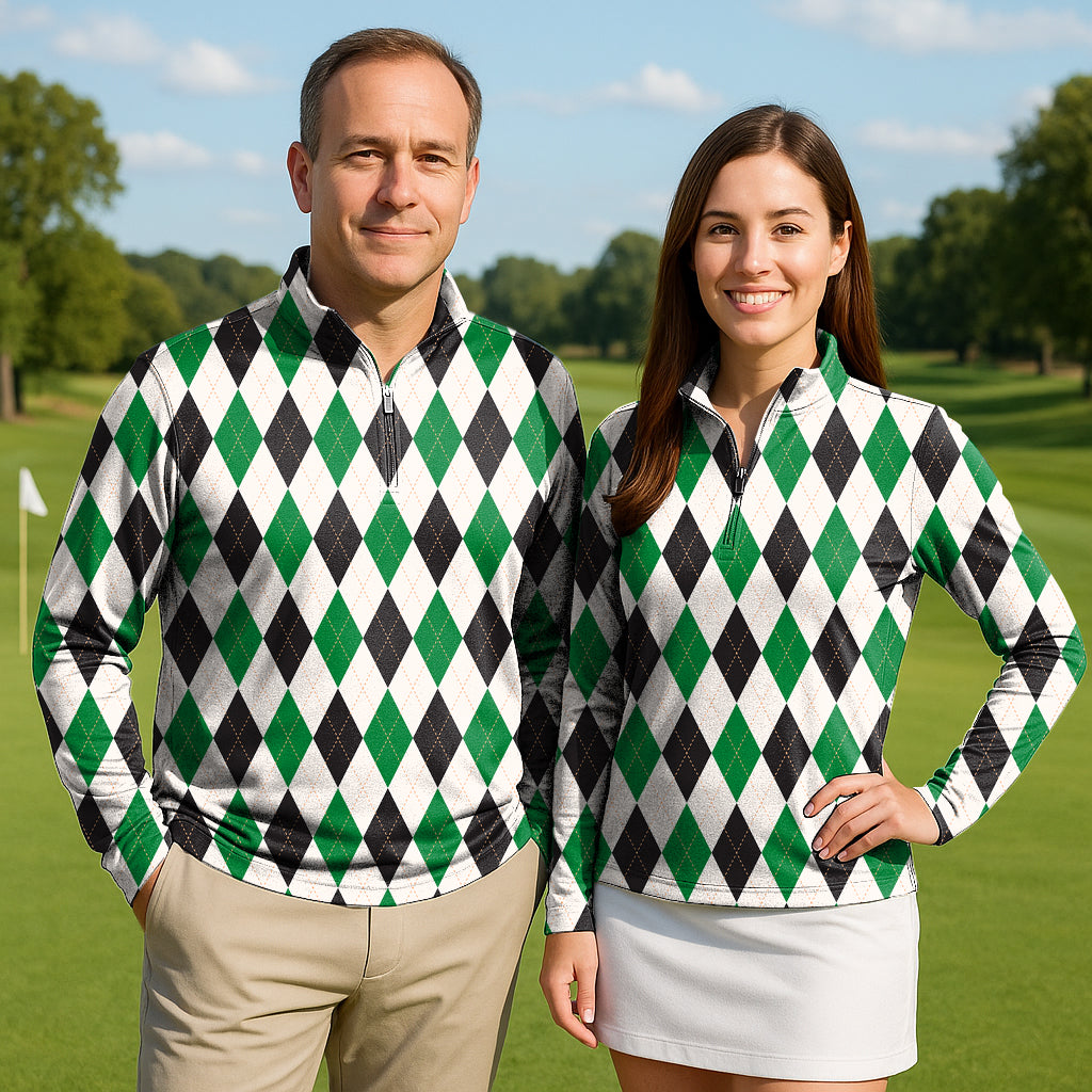 Argyle grid Couple Golf Active 3/4 Zip Top