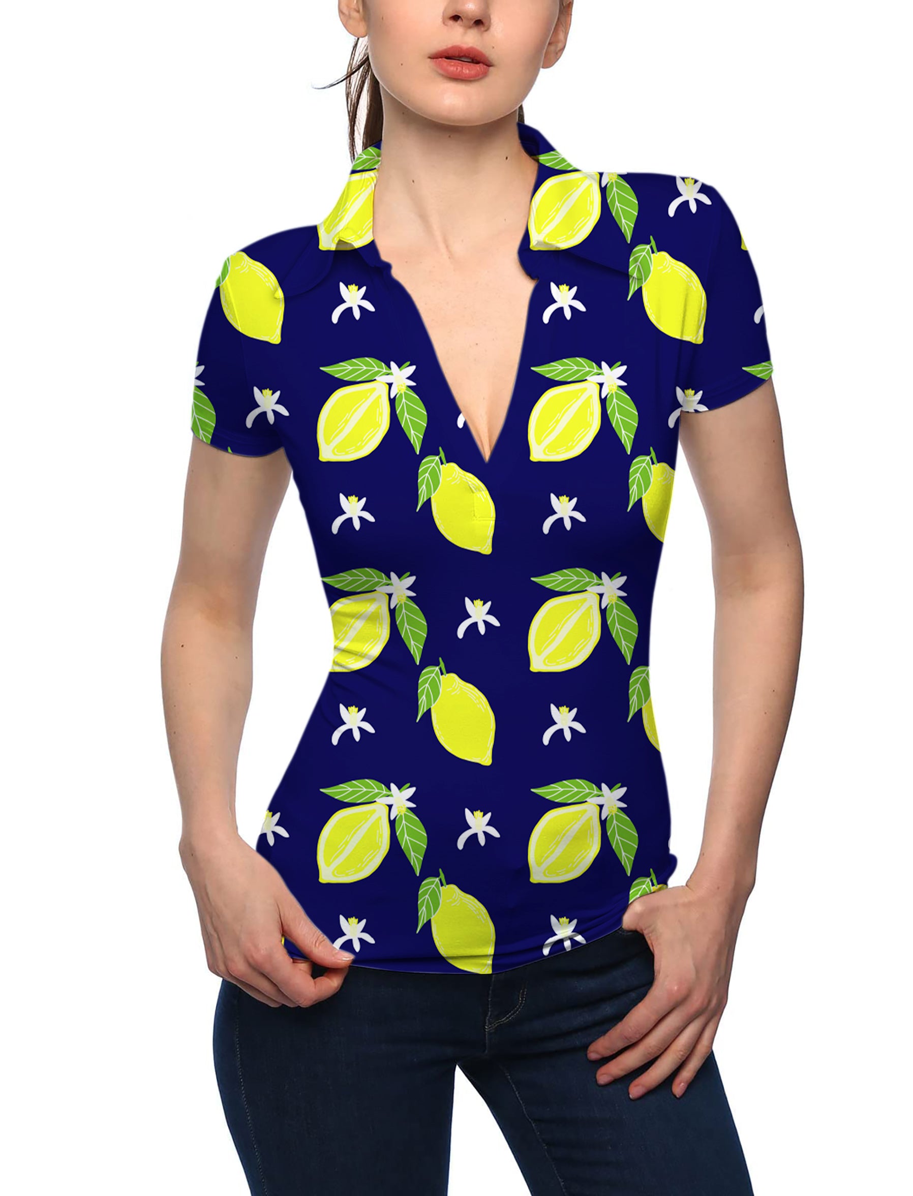 Women's Zesty lemon V Neck Golf Polo