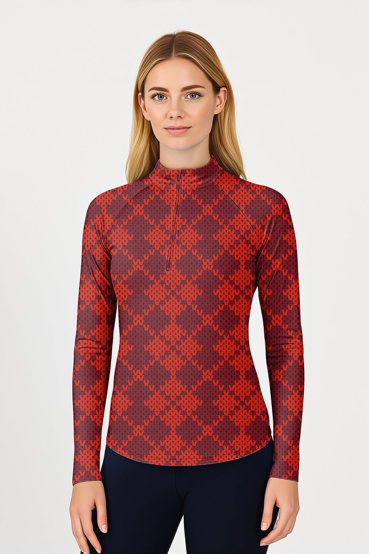 Christmas Red Women's Golf Active 3/4 Zipper Top Long Sleeves