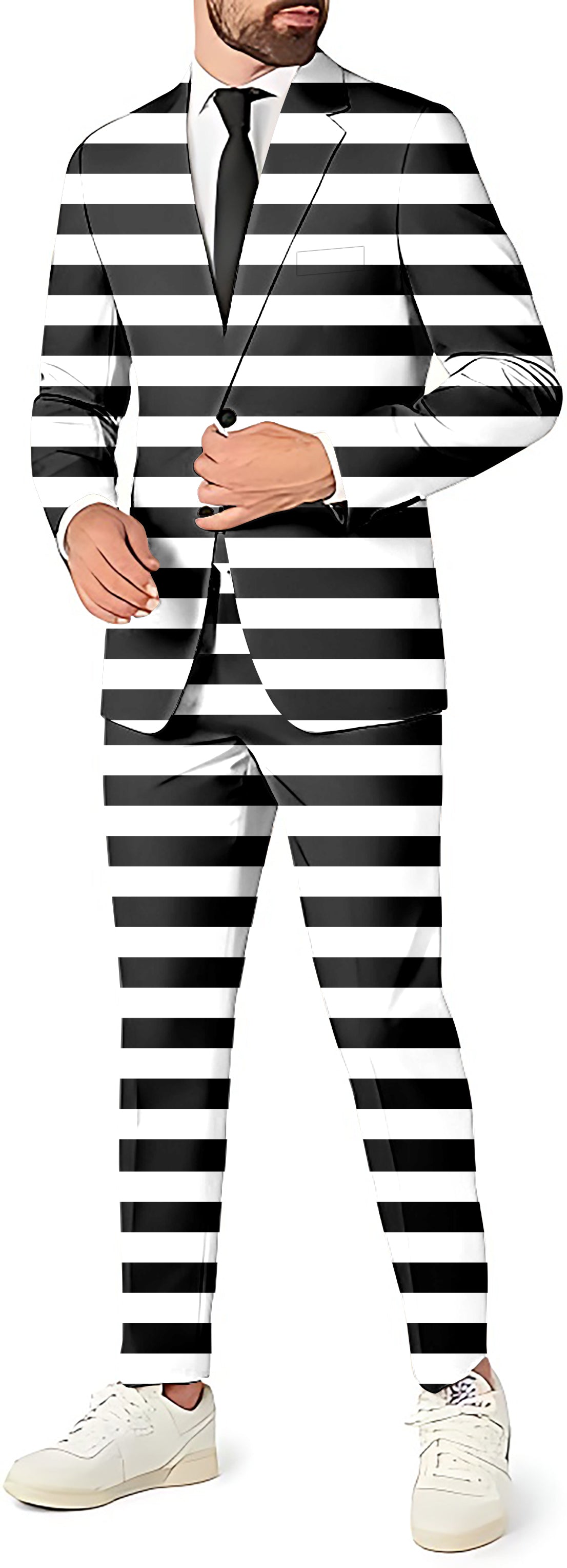 Black and white horizontal stripes Men's Party Costumes-Theme Party 2 or 3pcs Suit set-Blazer Pants & Vest