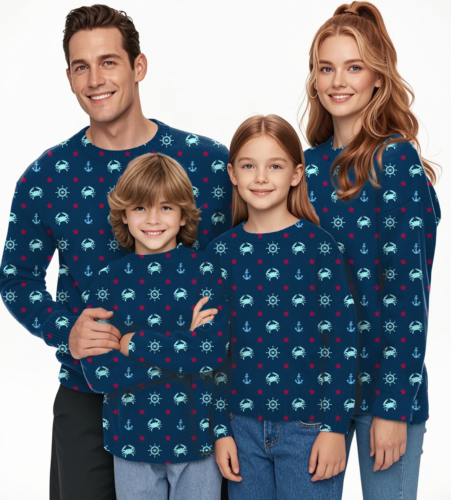 Crabs and Stars Crewneck Pullover Ugly Sweater Men Women boy girl family