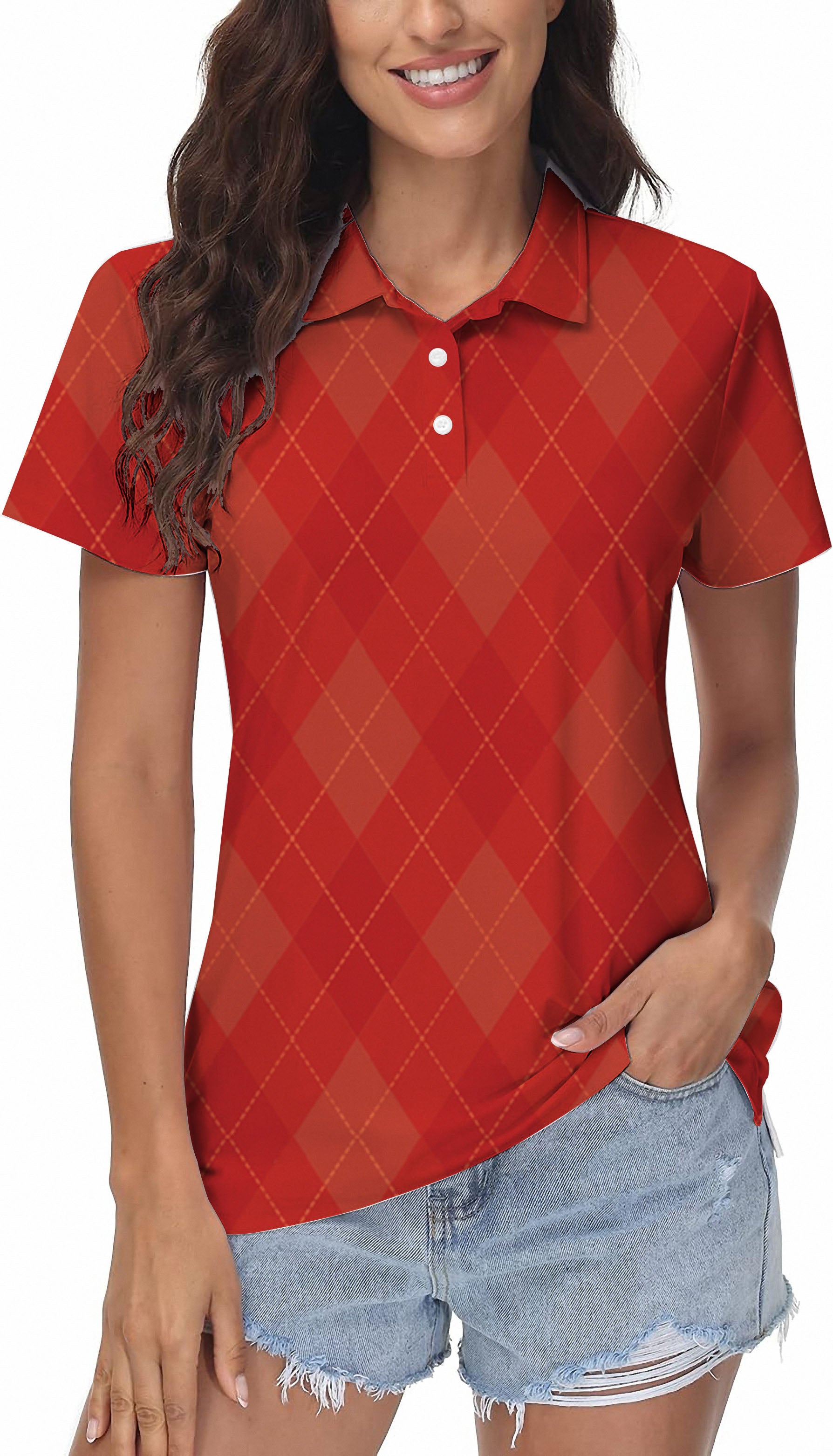 red Argyle Women's Golf Polo