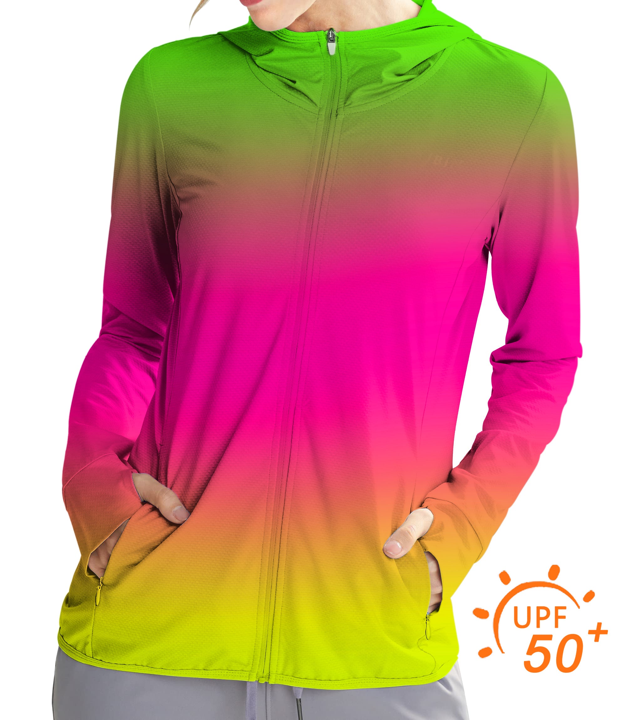 Women's Outdoor Neon Gradients Golf Sun Protection Slim Fit zip hoodies