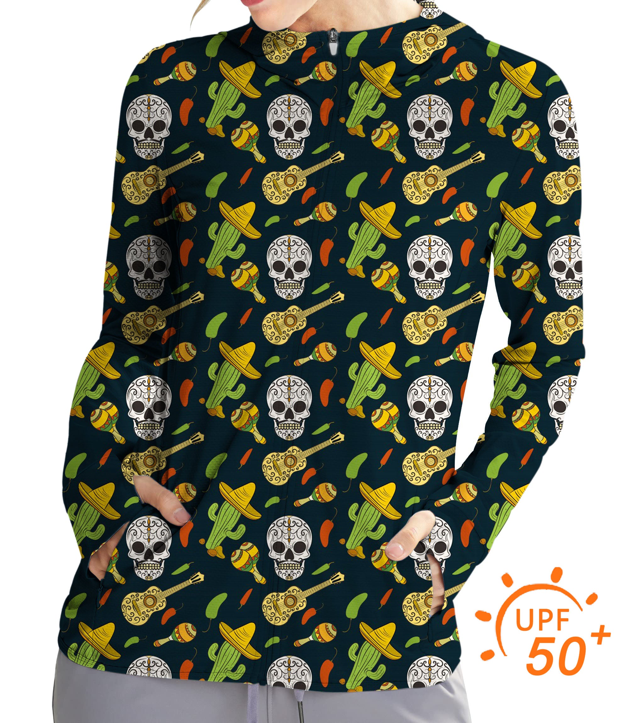 Women's Outdoor Cactus and Skull Golf Sun Protection Slim Fit zip hoodies