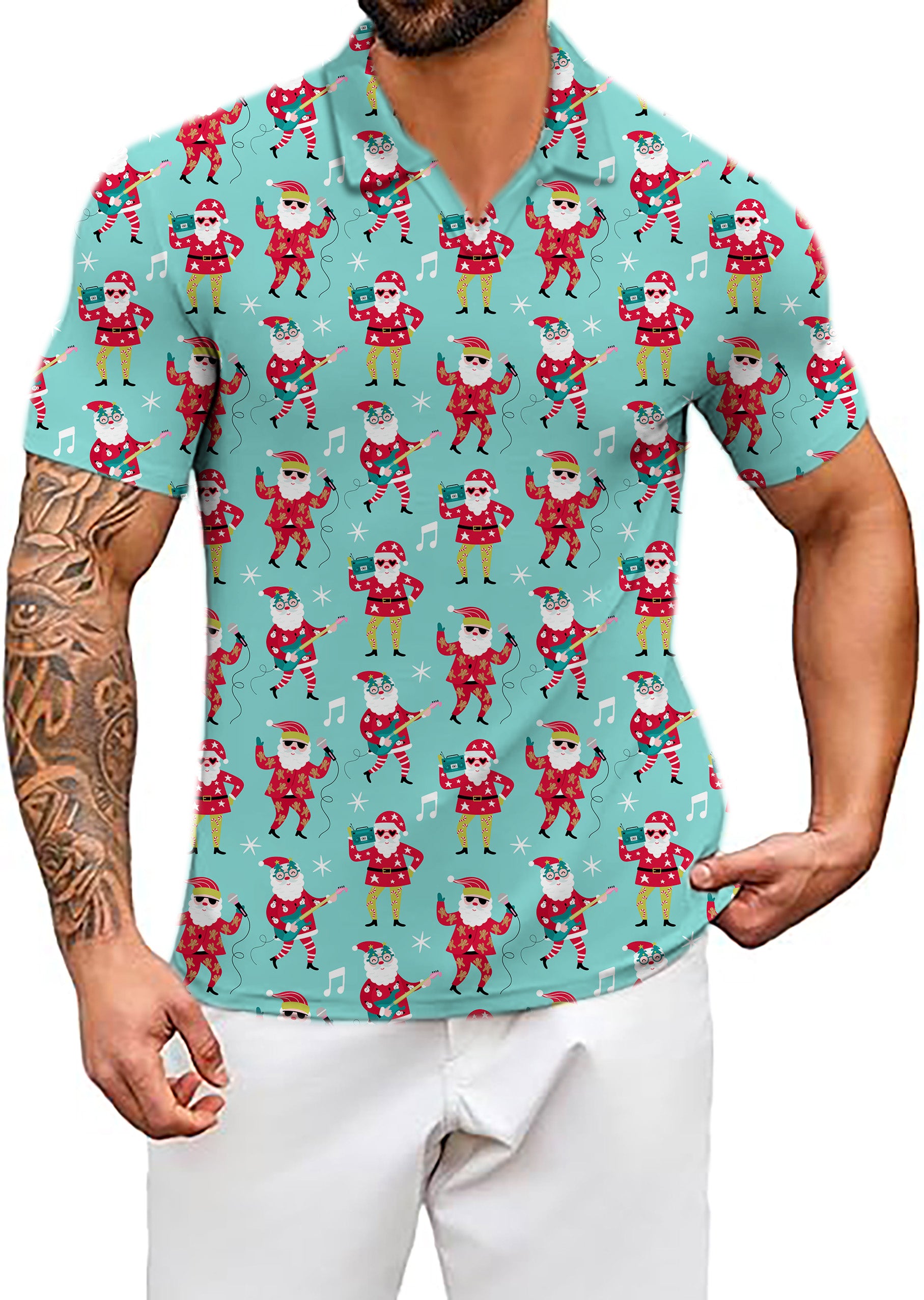 Men's Christmas Santa dance V Neck Golf Polo Shirts