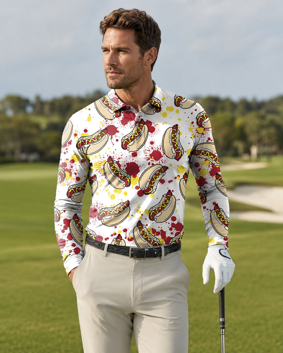 Men's hot dog golf Long-sleeved Polo