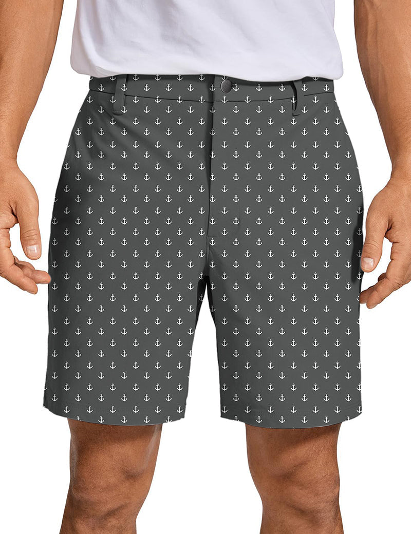 Men's black anchor golf shorts with quick-dry, stretch fabric and stylish anchor pattern