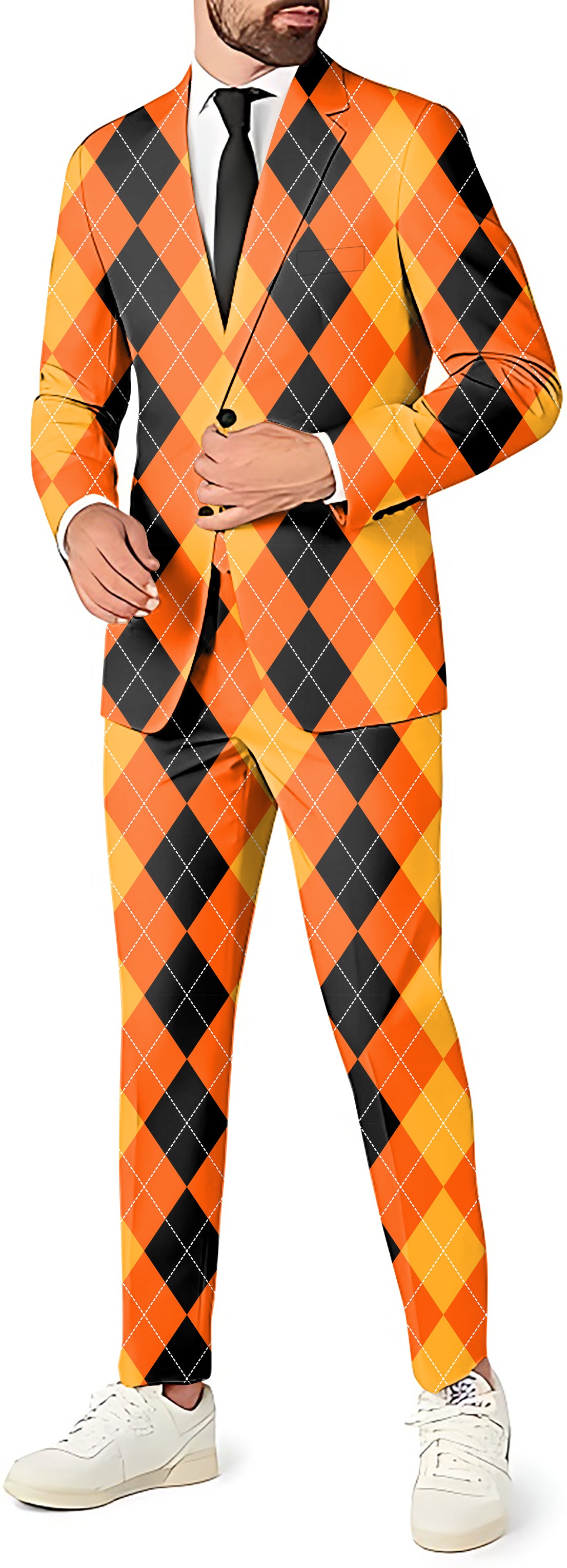Halloween Black Yellow Orange Argyle Men's Party Costumes-Theme Party 2 or 3pcs Suit set-Blazer Pants & Vest
