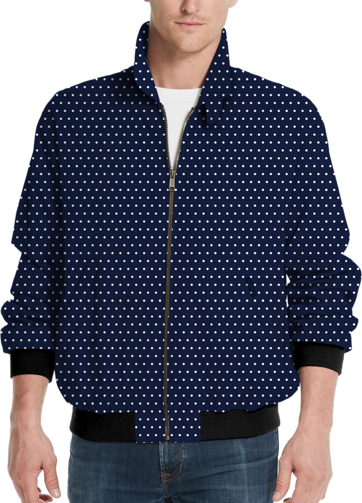 Navy blue with white polka dots Men's Golf Windbreaker Light Jacket