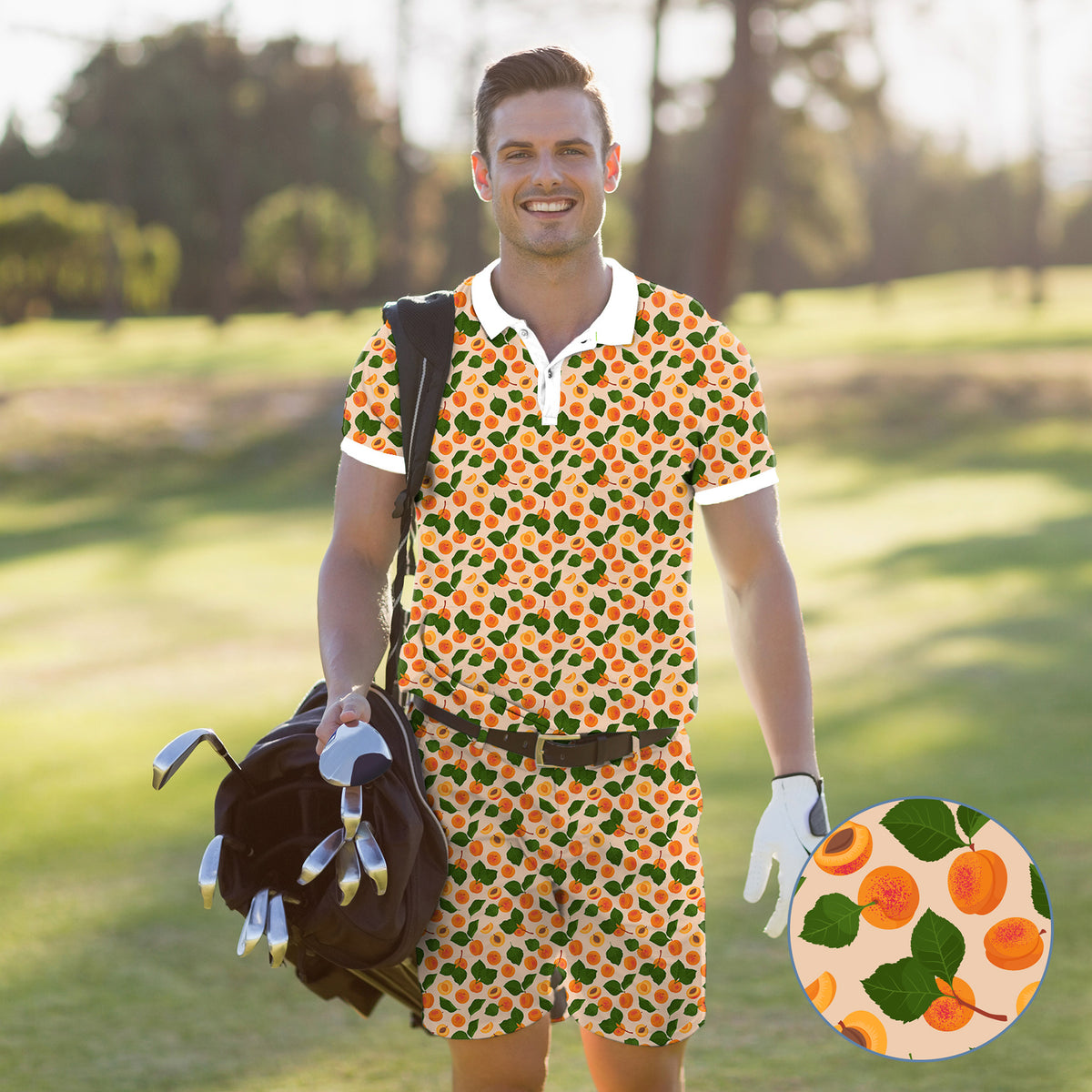Men's Golf Set Polo+Shorts Peach leaves