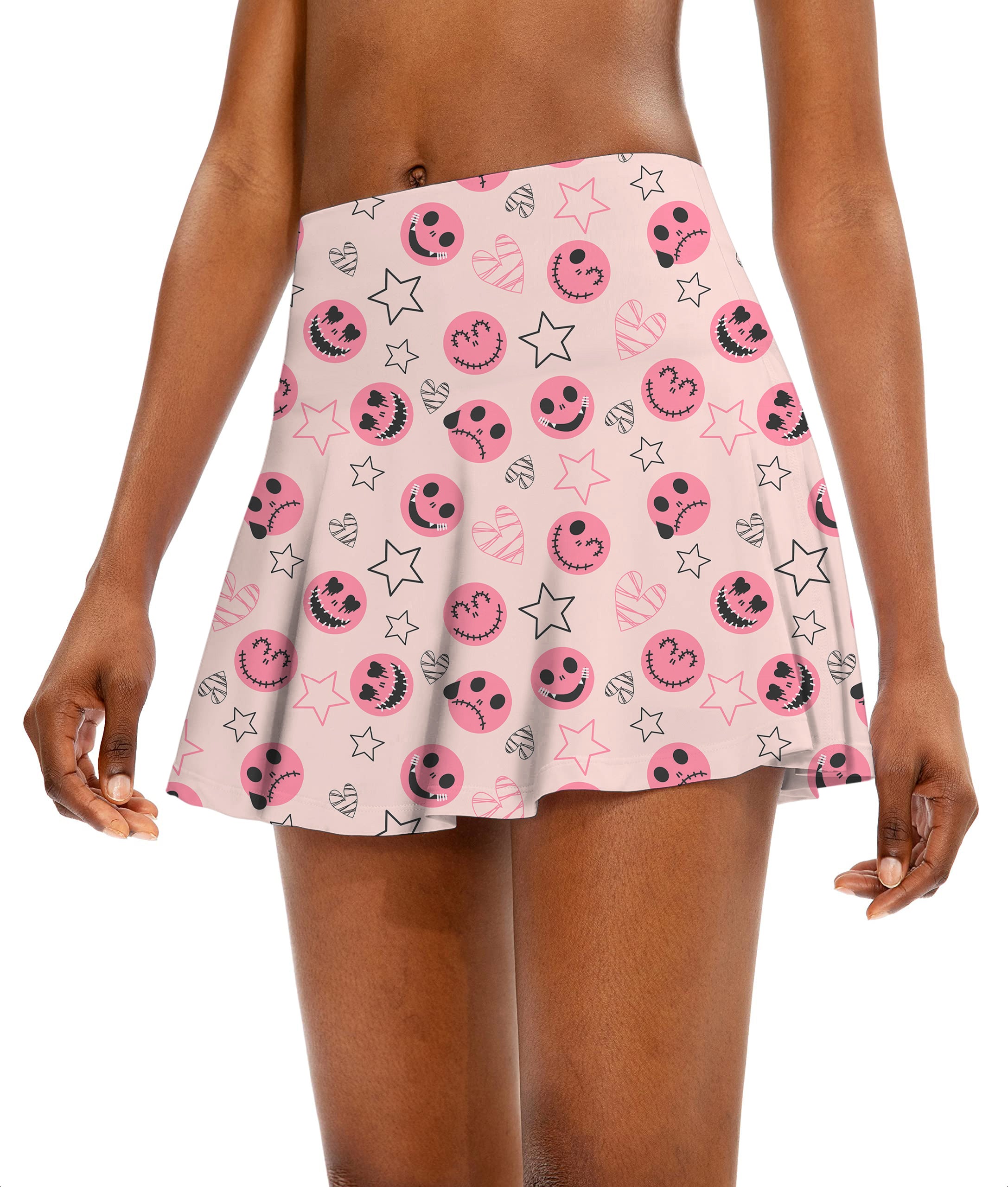 Halloween pink smiley face Women's Athletic Golf Skorts Flared Skirts