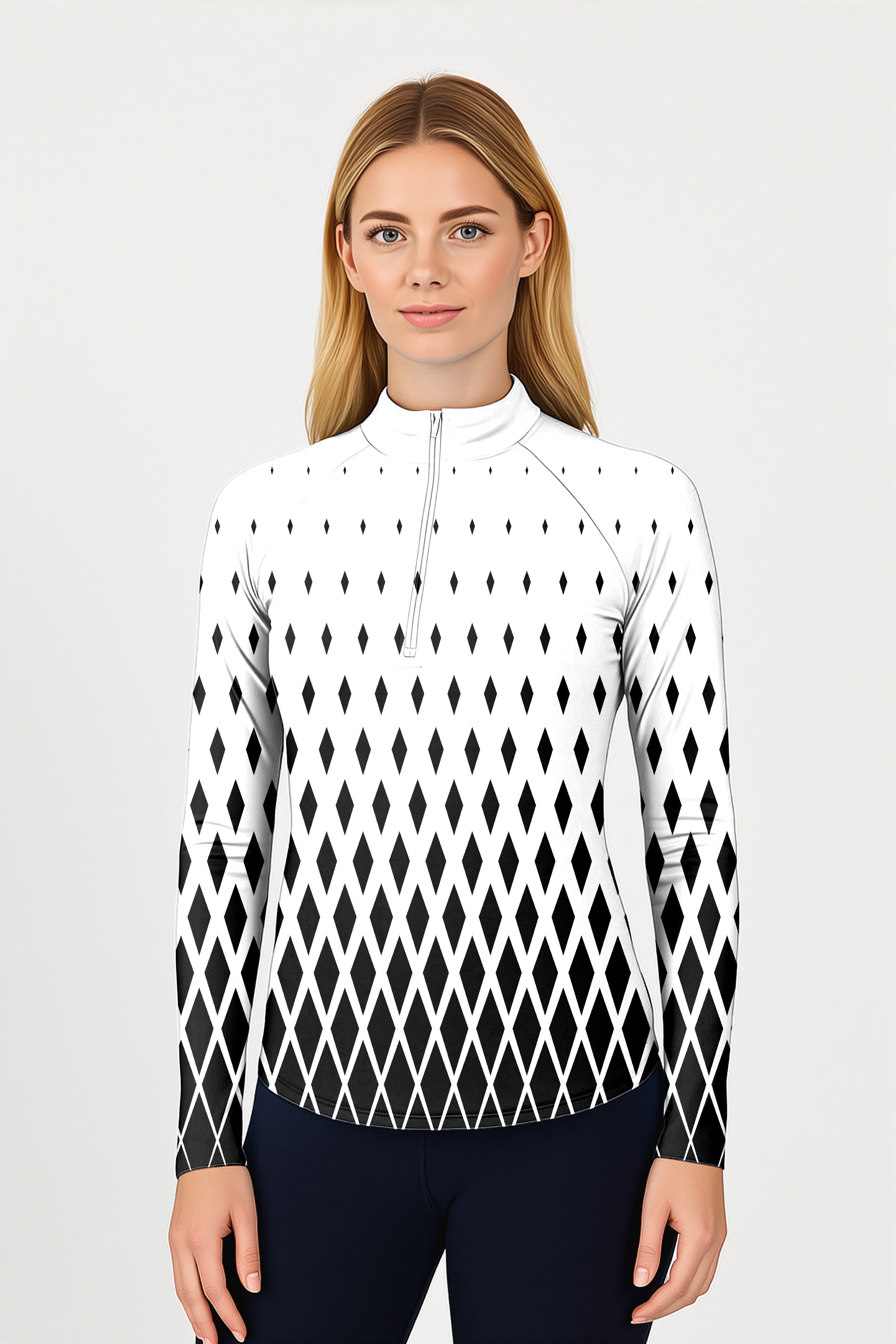 White Black Gradient Women's Golf Active 3/4 Zip Top
