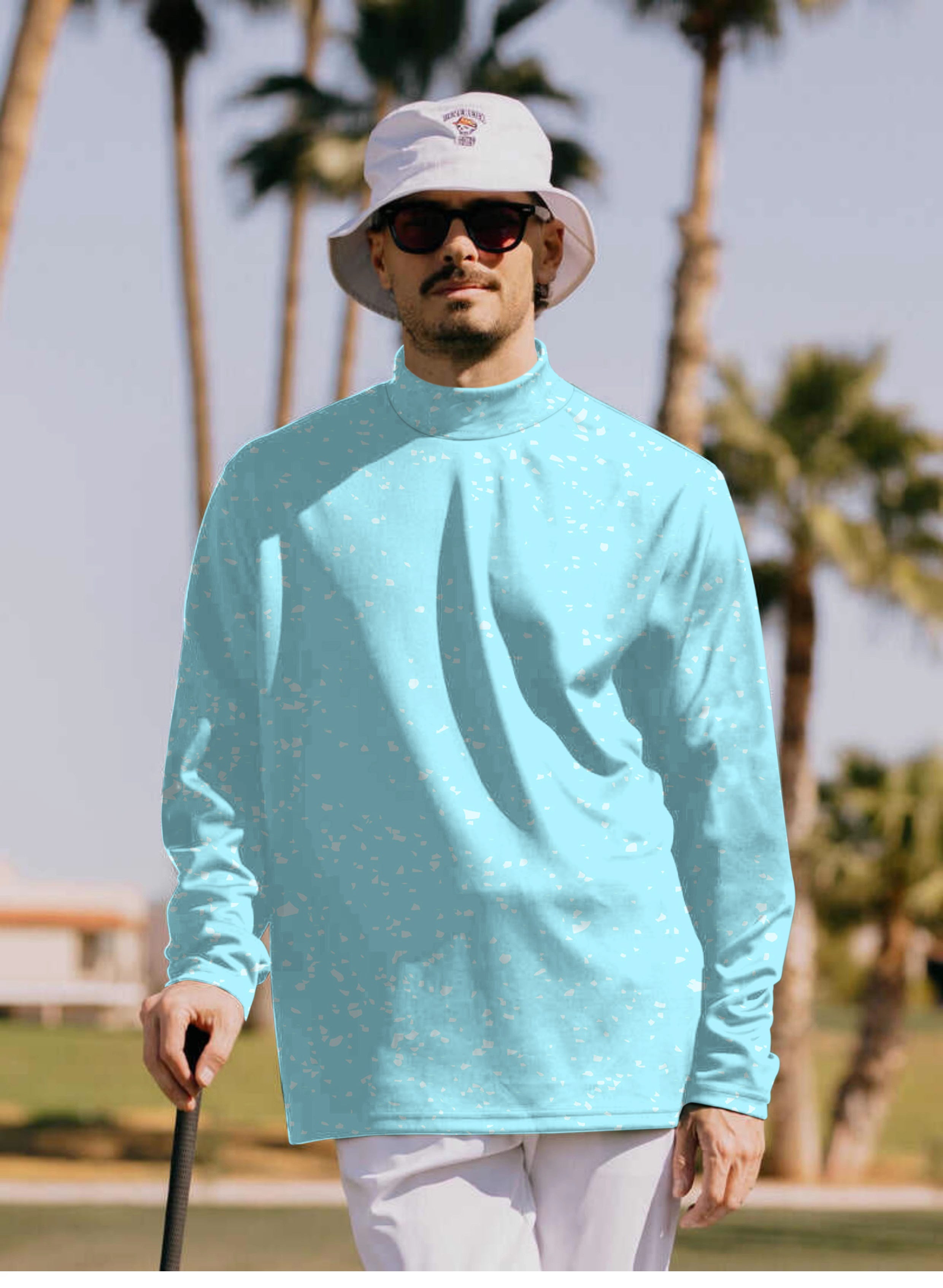 Men's Two tone Pullover High neck Long/Short sleeve T-Shirt