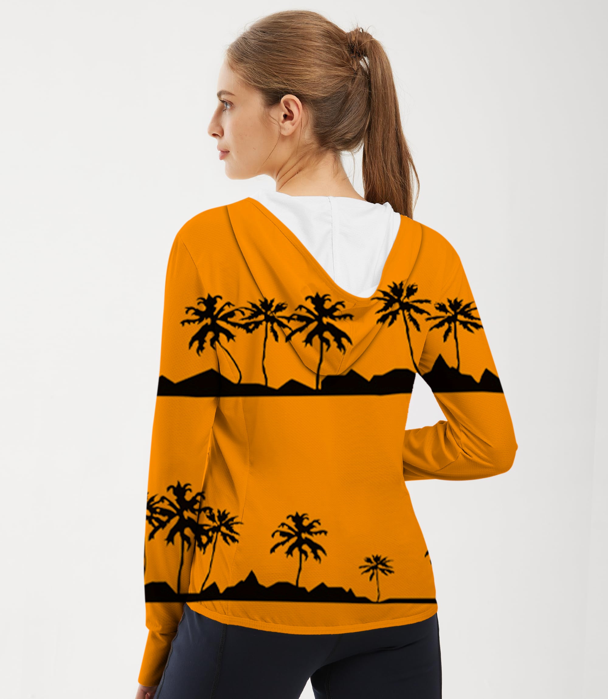 Women's Outdoor Setting sun and coconut trees Golf Sun Protection Slim Fit zip hoodies