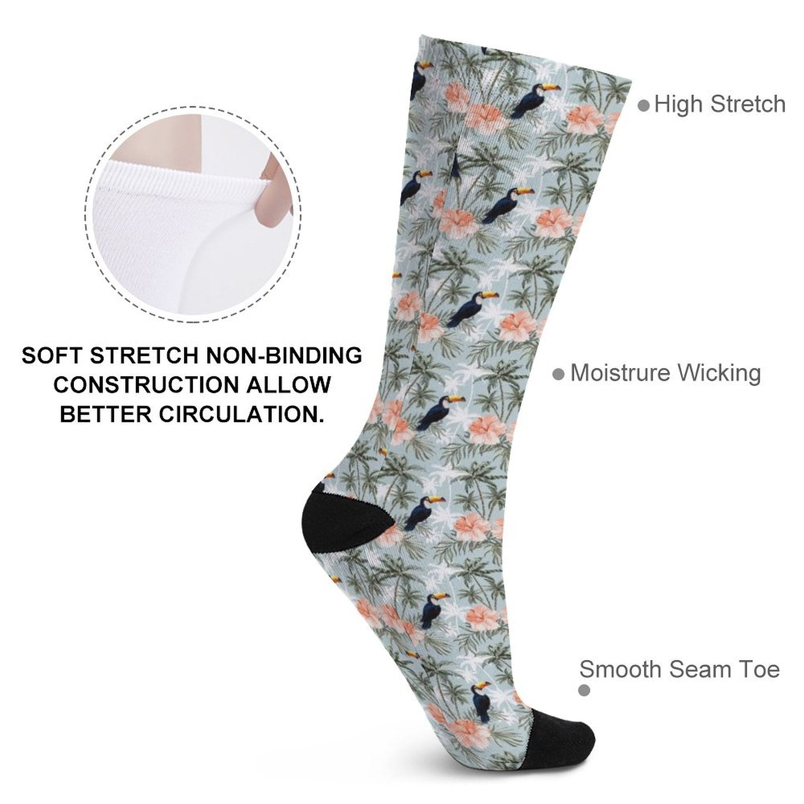 Toucan tropical flower Prined socks Gifts for Men Women