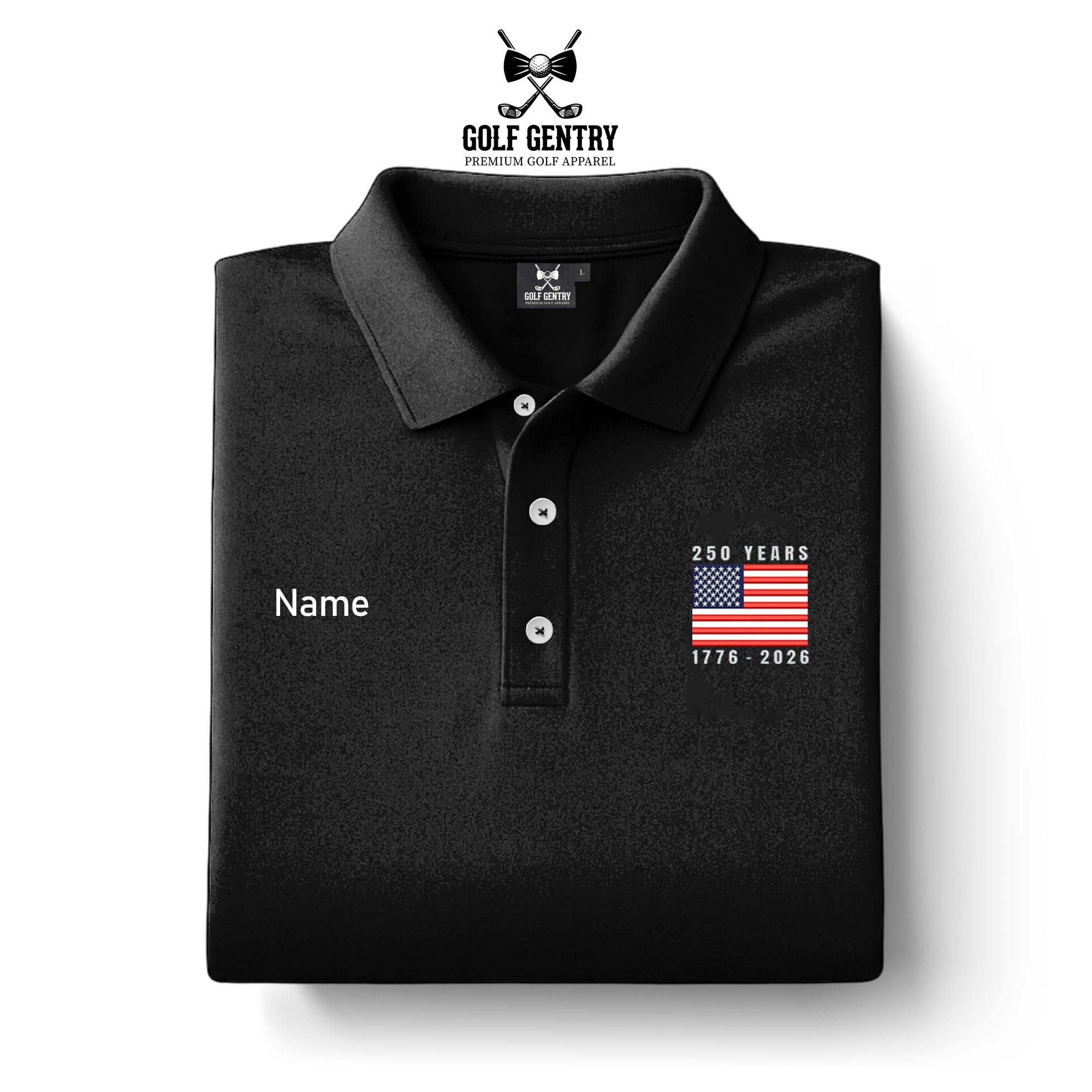 Men's The United States Celebrates Its 250th Anniversary of Independence Solid Black Color Embroidery On The Left Chest Nylon Polo
