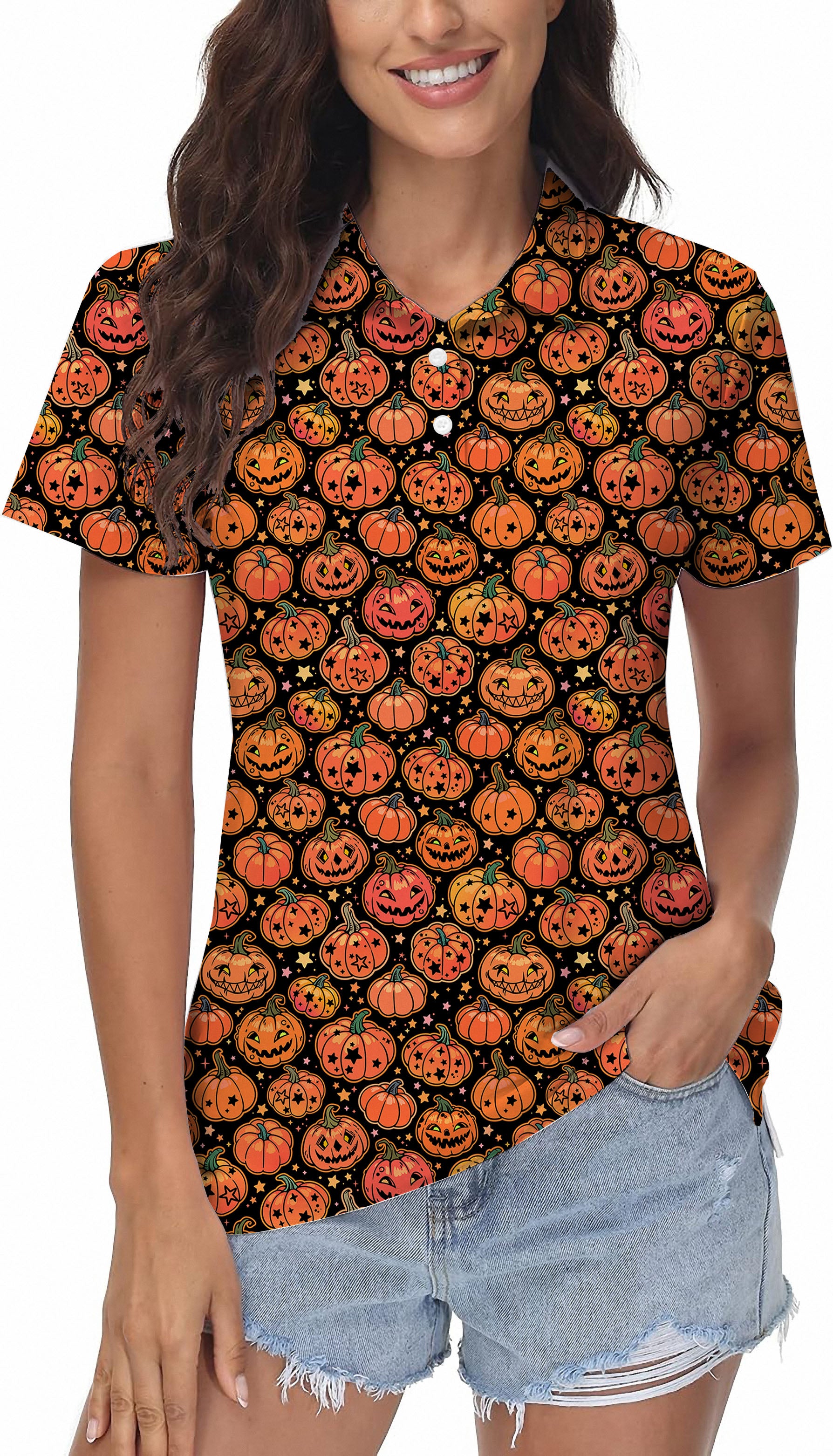 Halloween Star Pumpkin Bones Women's Golf Polo