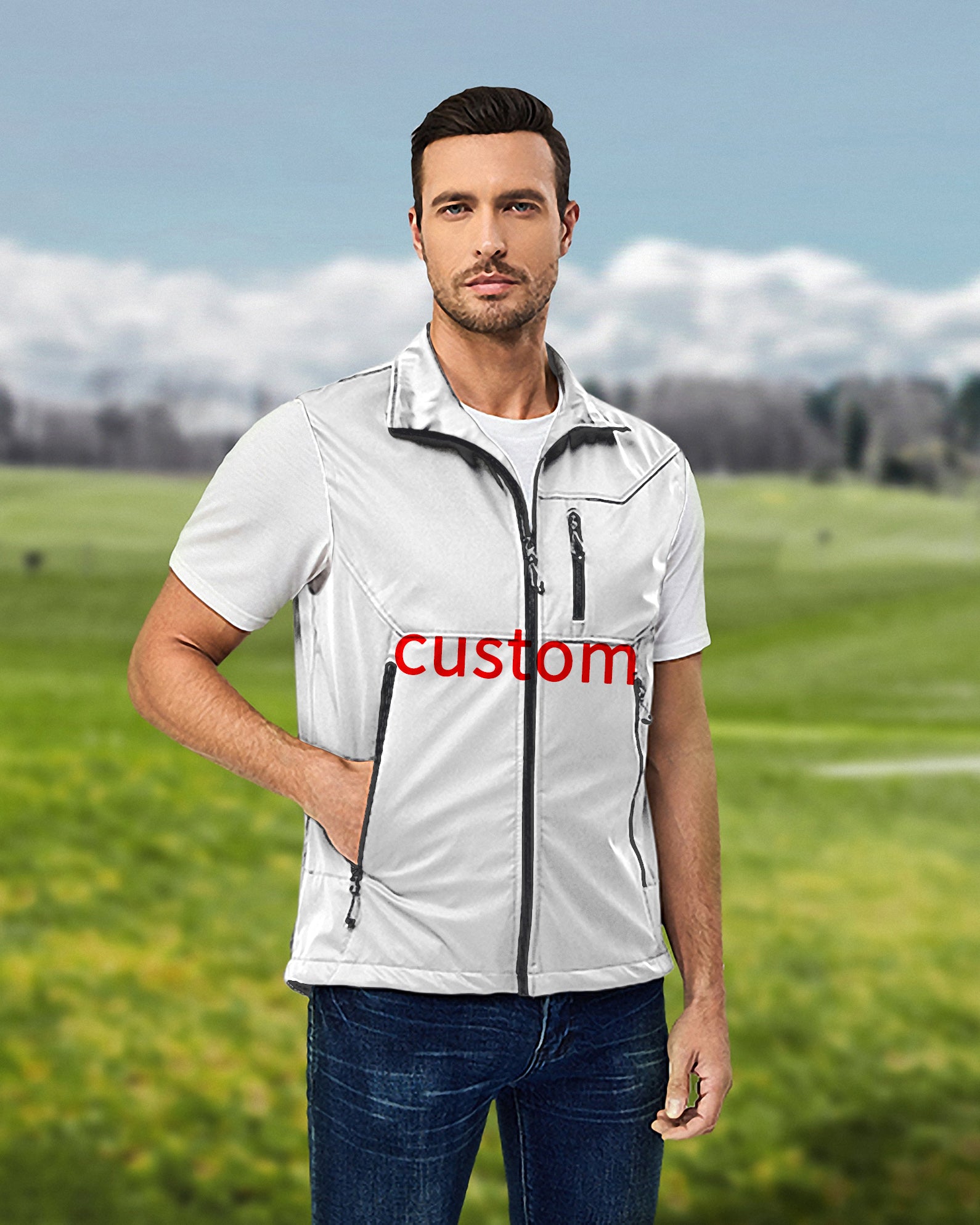 Men's Custom Own Logo Lightweight Softshell Vest Sleeveless Jacket for Golf Windproof Waterproof