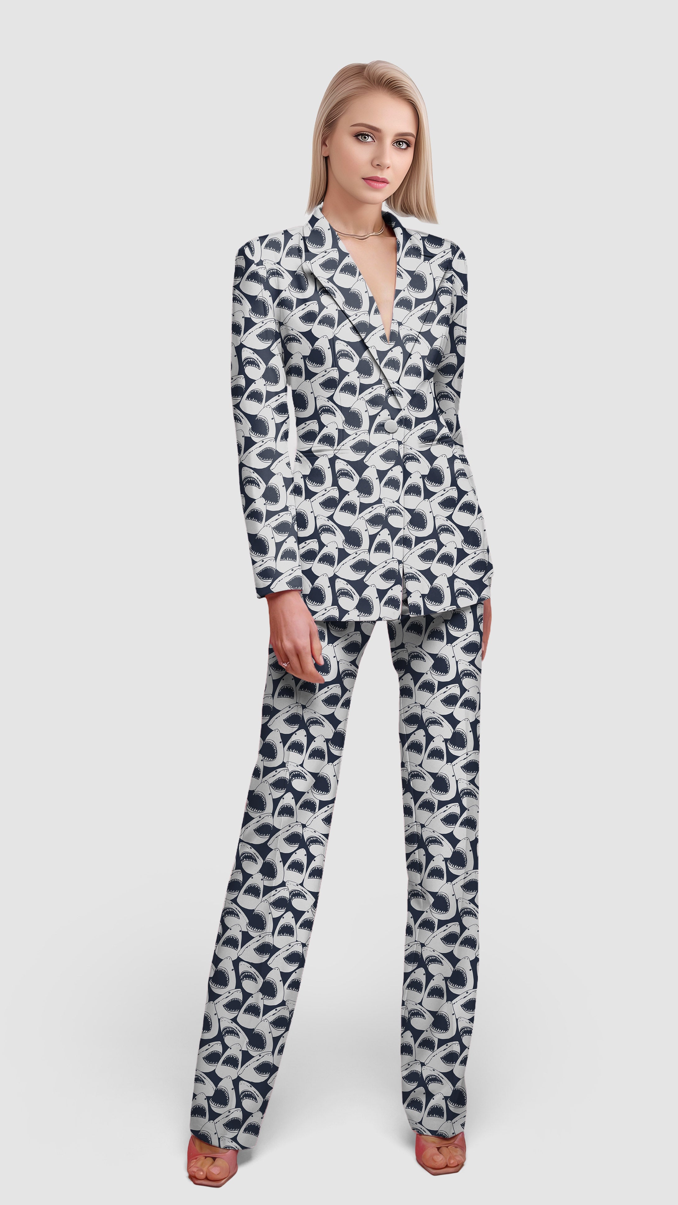 Shark Attack-Women's Blazer Casual Work Office Blazer Suit set