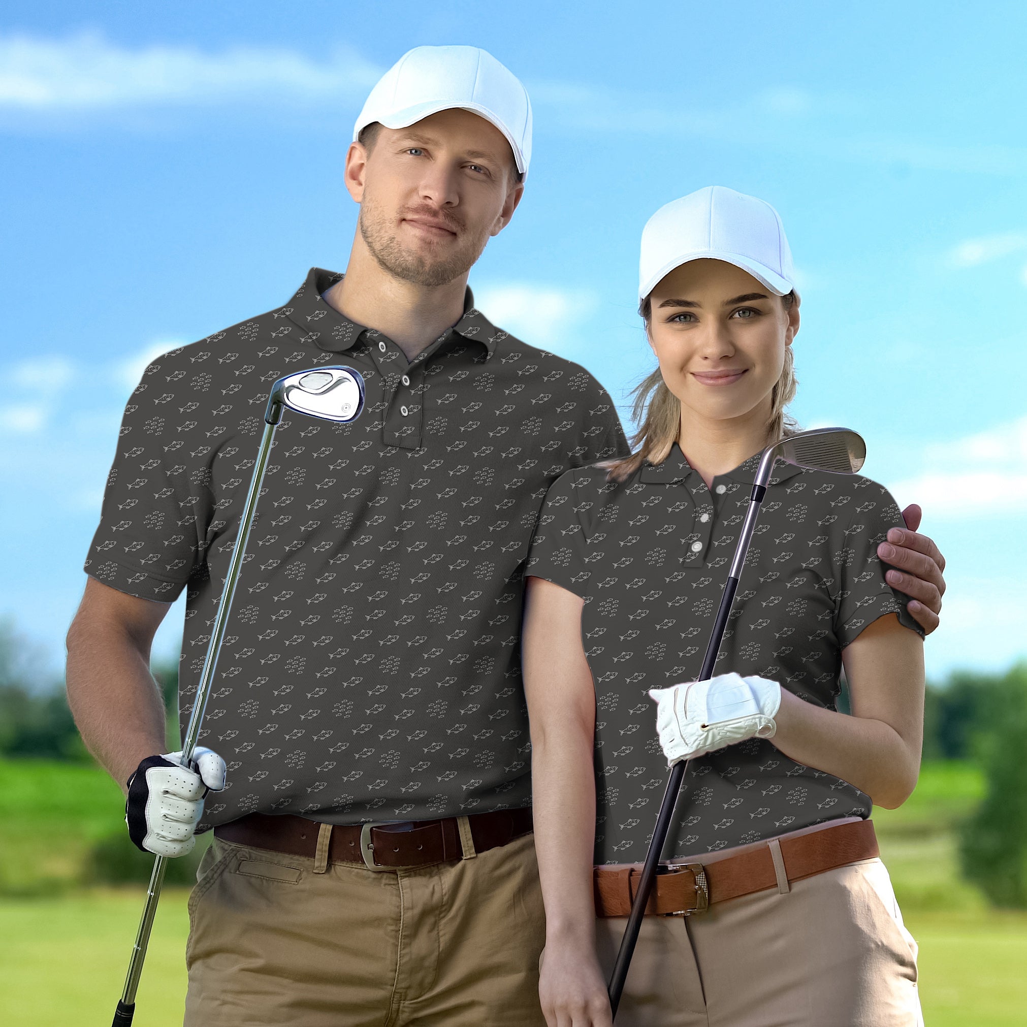 Couple Minimal Fish Sketch set Golf Championship Trophy tournament