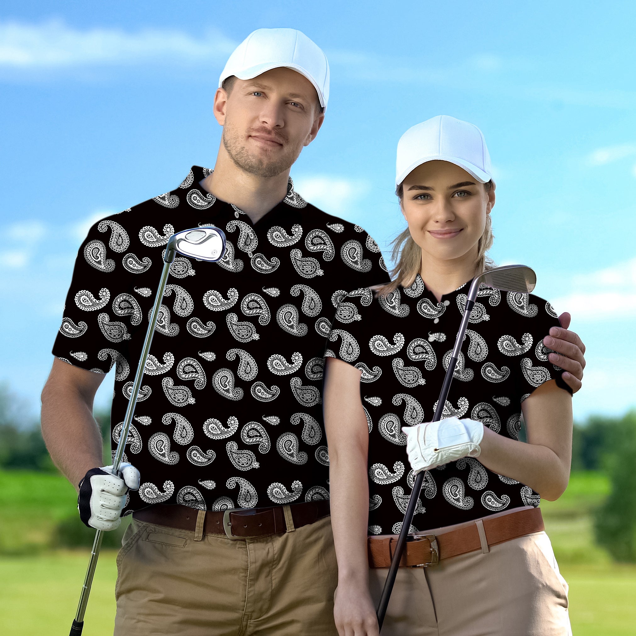 Golf Polo Couple Family set Black Bandana tournament