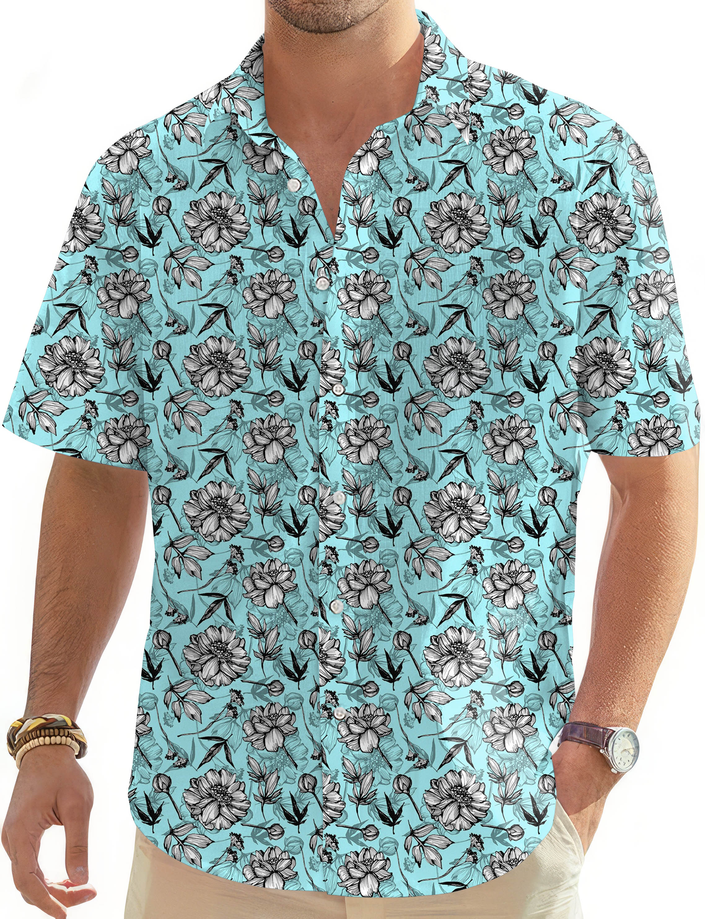 Blue Tropics-Men's Golf Hawaiian Shirts Button Down Shirt