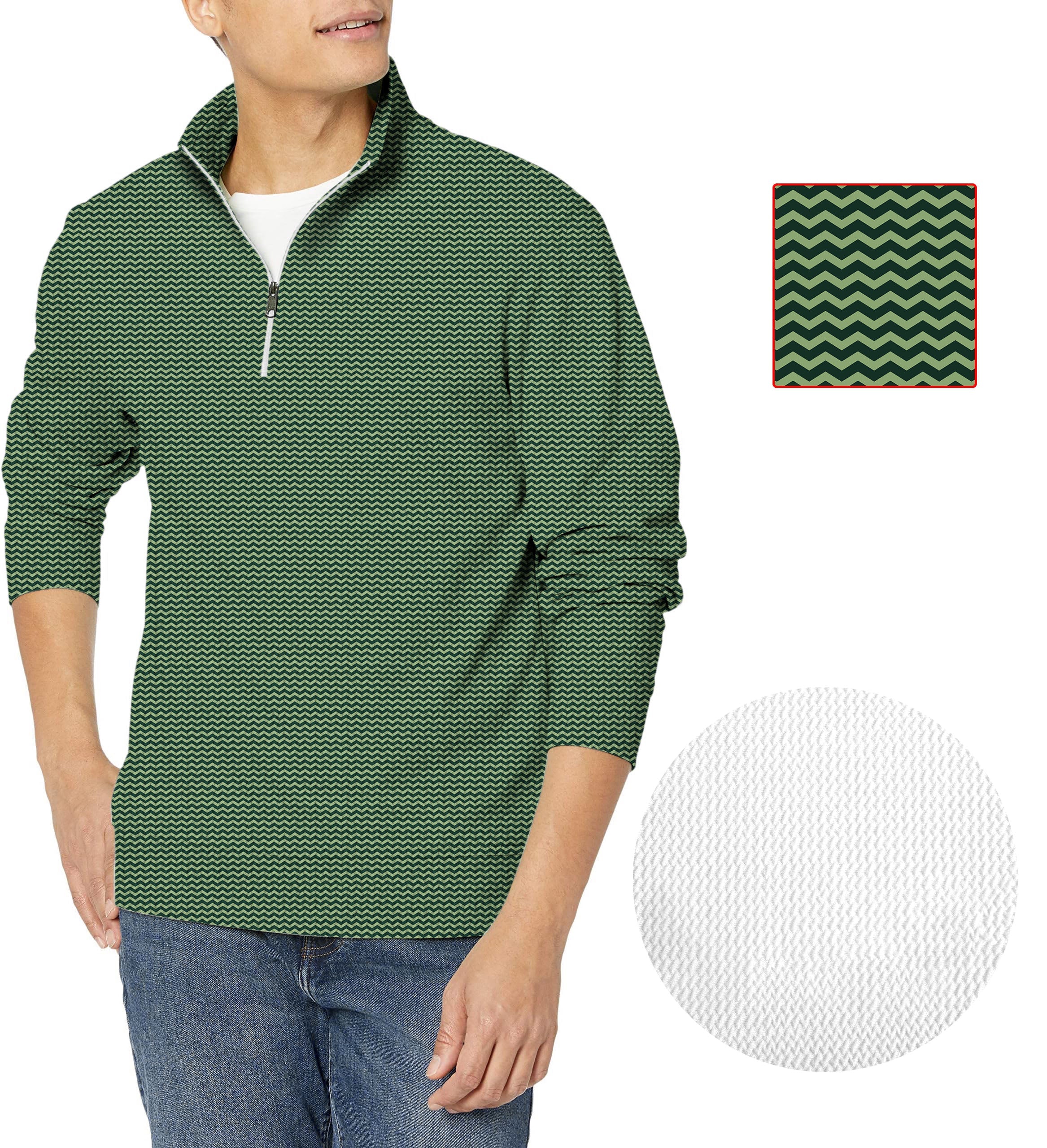 Green Waves Men's green waffle knit golf pullover with zipper and wave pattern
