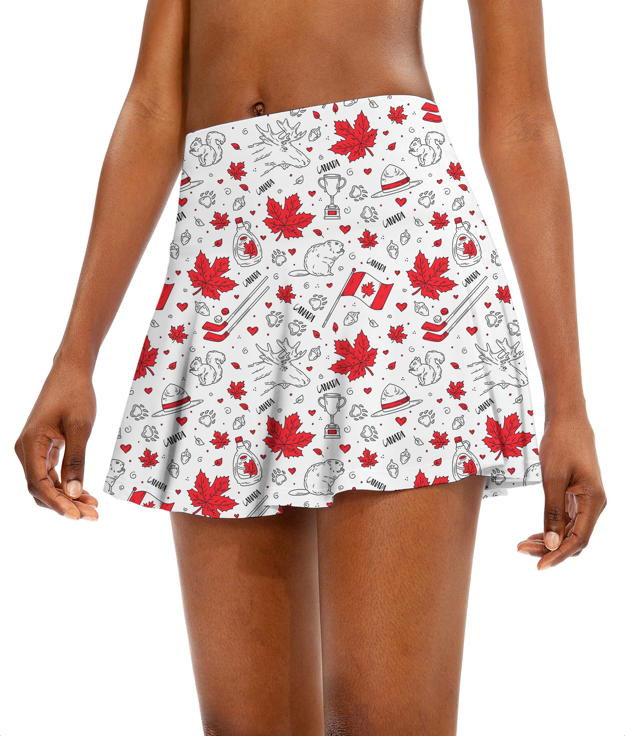 Canadian Balloon Squirrel Maple Leaves Women's Athletic Golf Skorts Flared Skirts