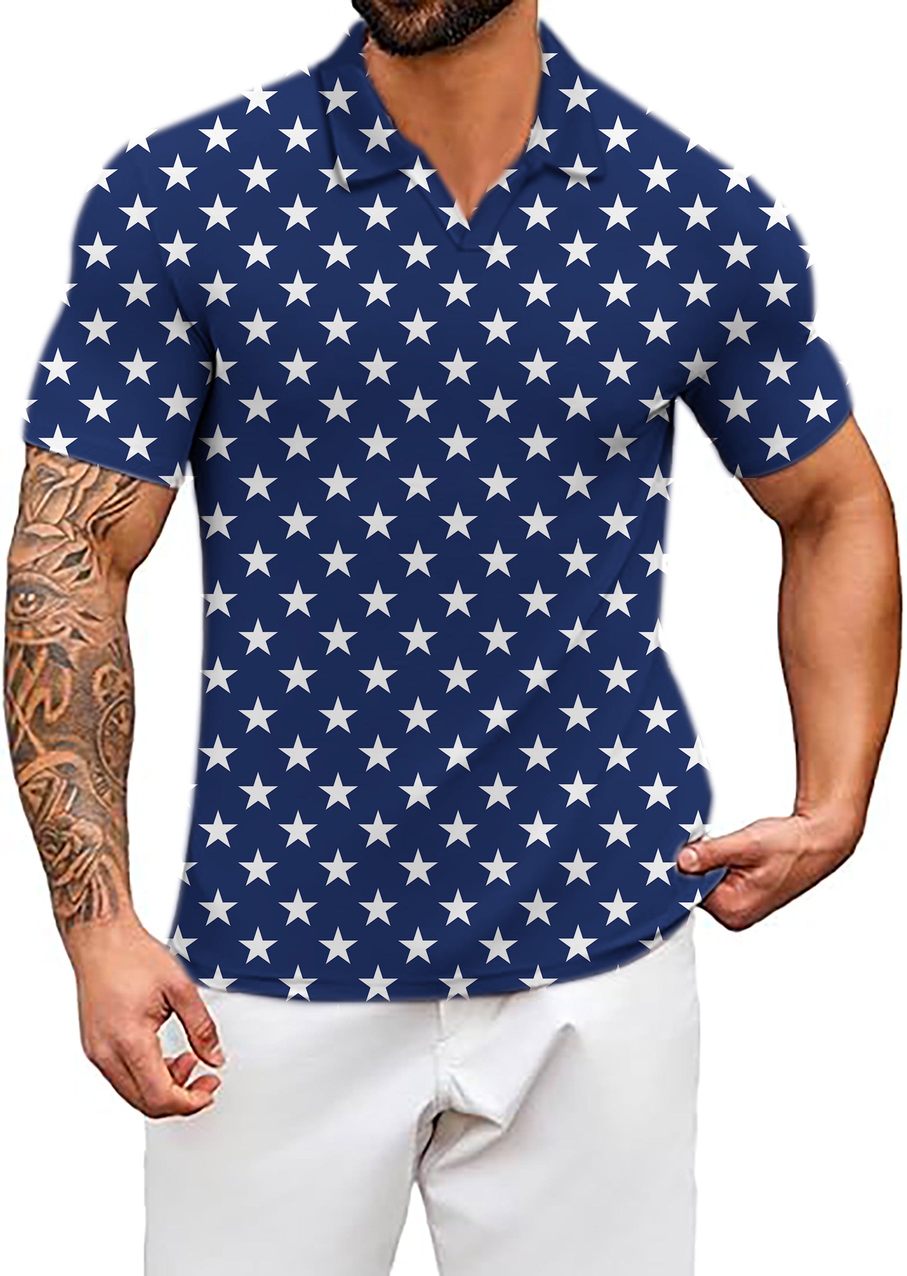 Men's Proud Stars V Neck Golf Polo Shirts