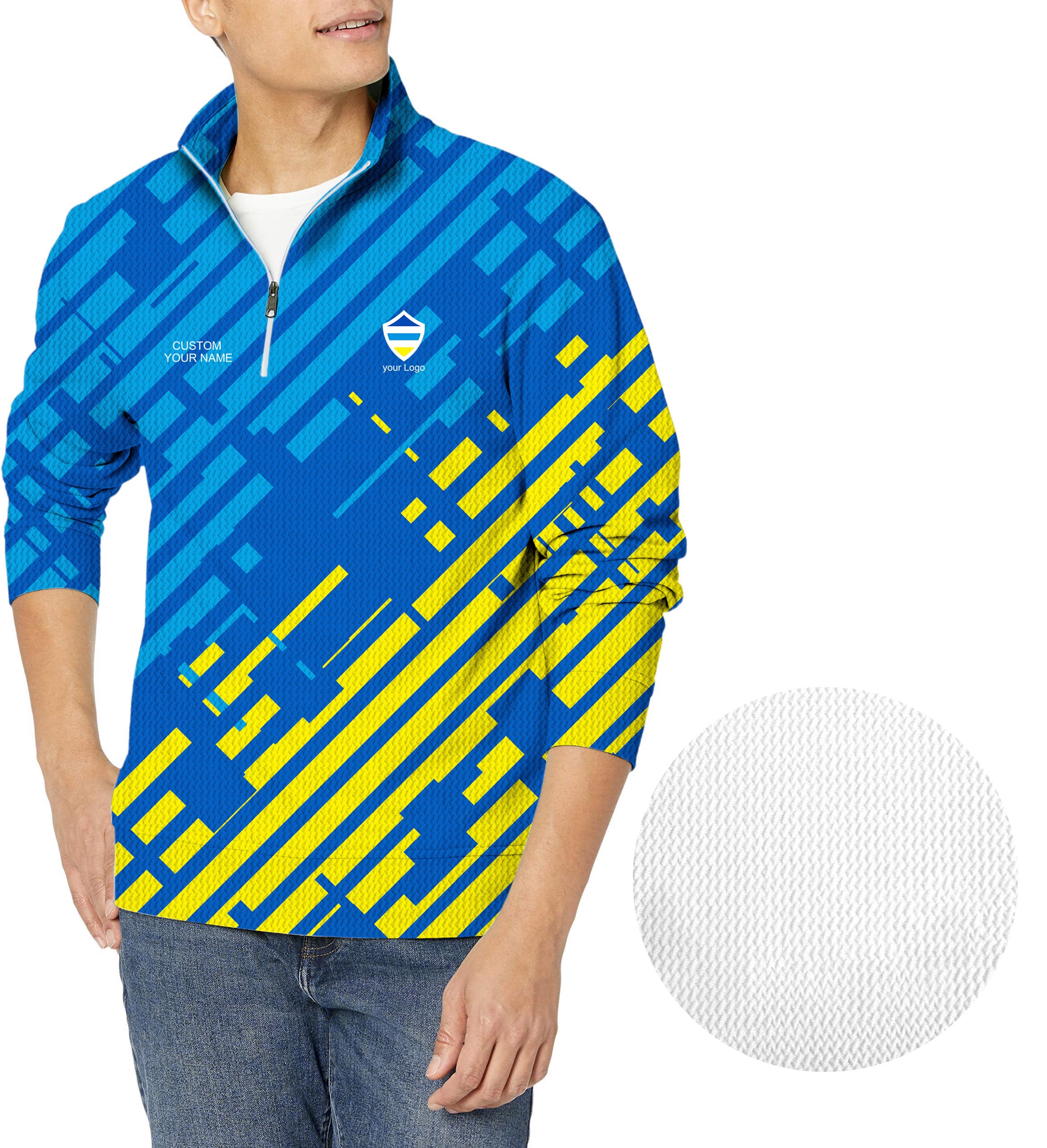 blue yellow sport Team-Men's Golf Waffle Zipper Pullover