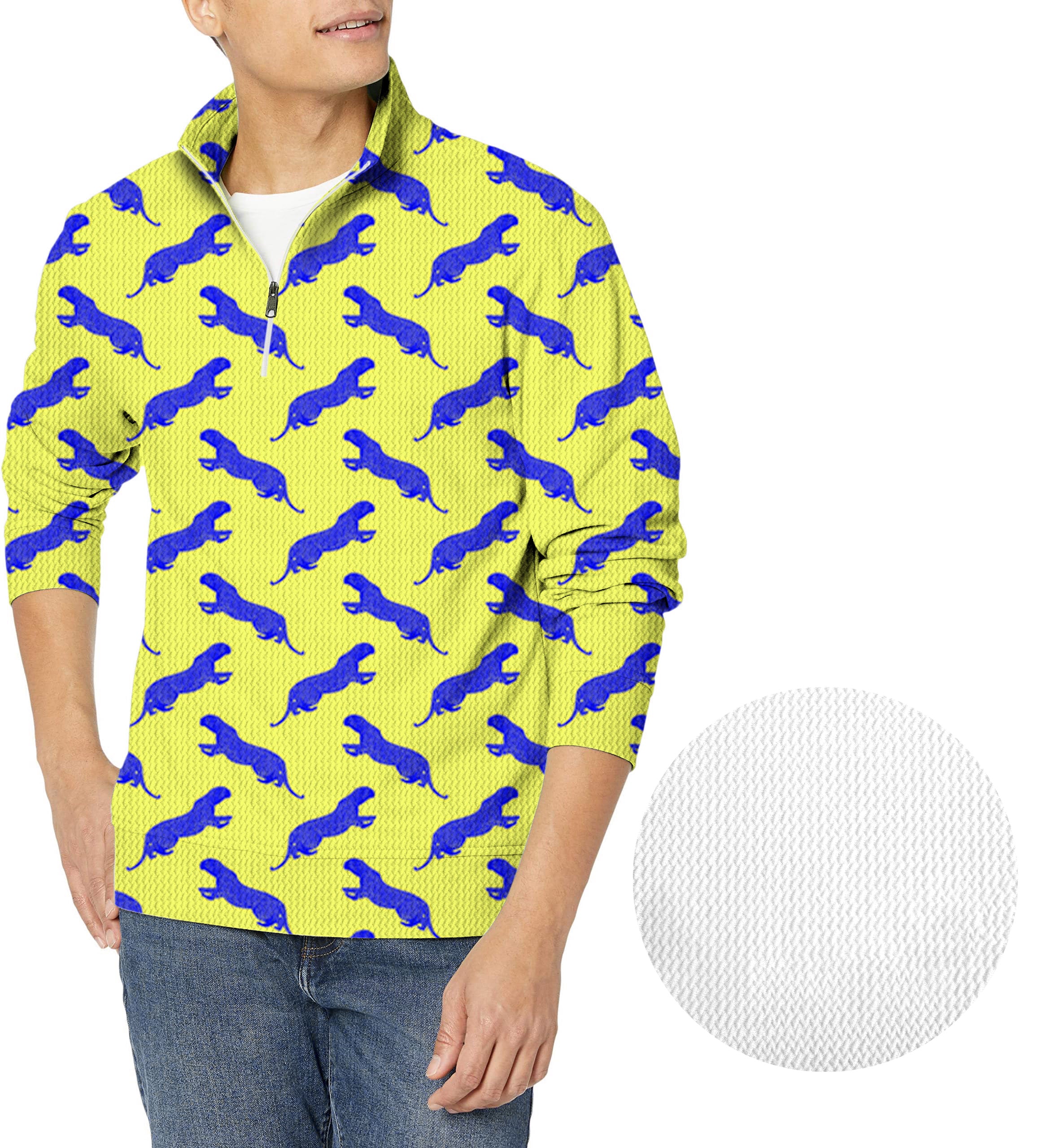 blue leopard Men's Golf Waffle Zipper Pullover