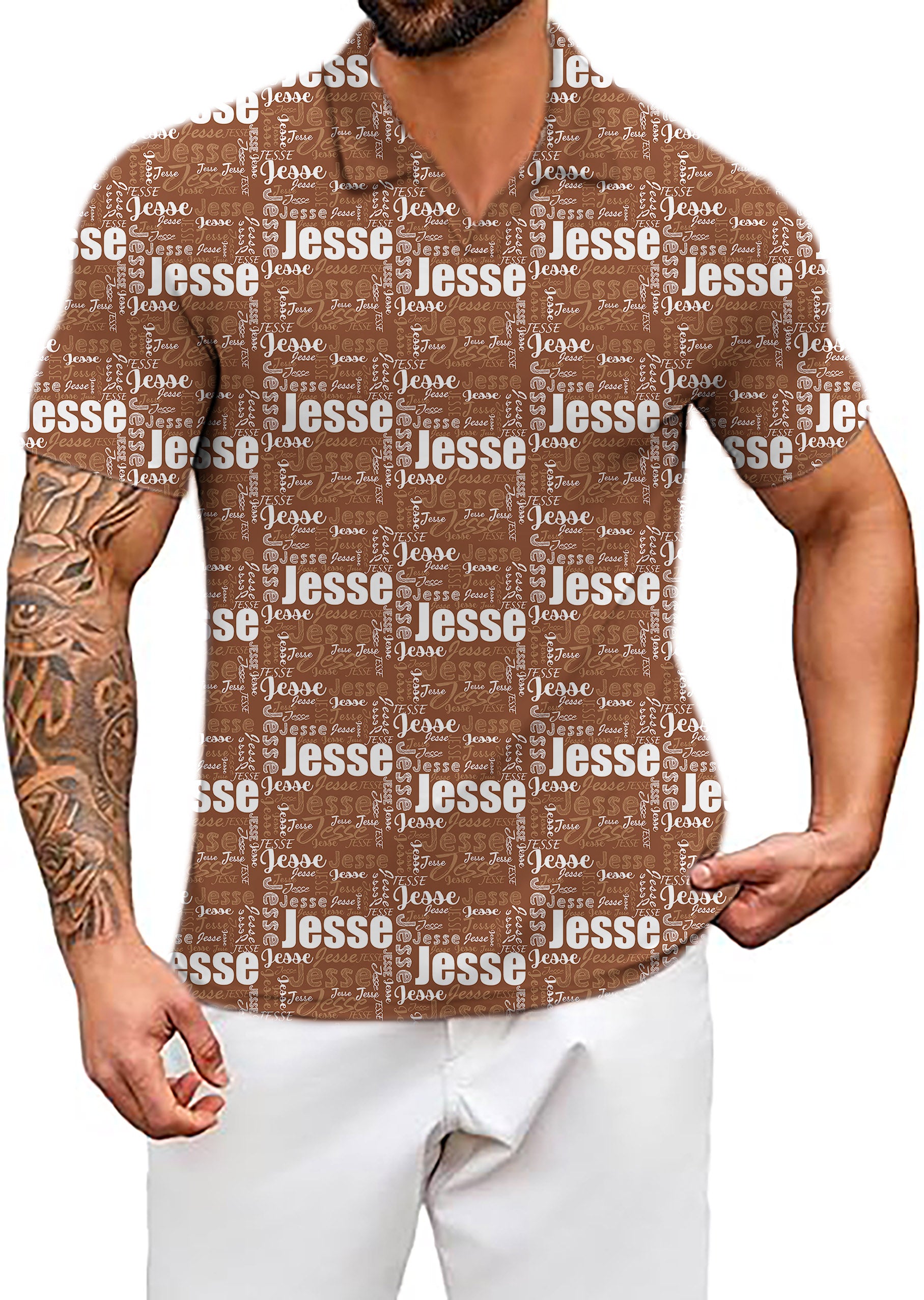 Men's Custom name brown V Neck Golf Polo Shirts