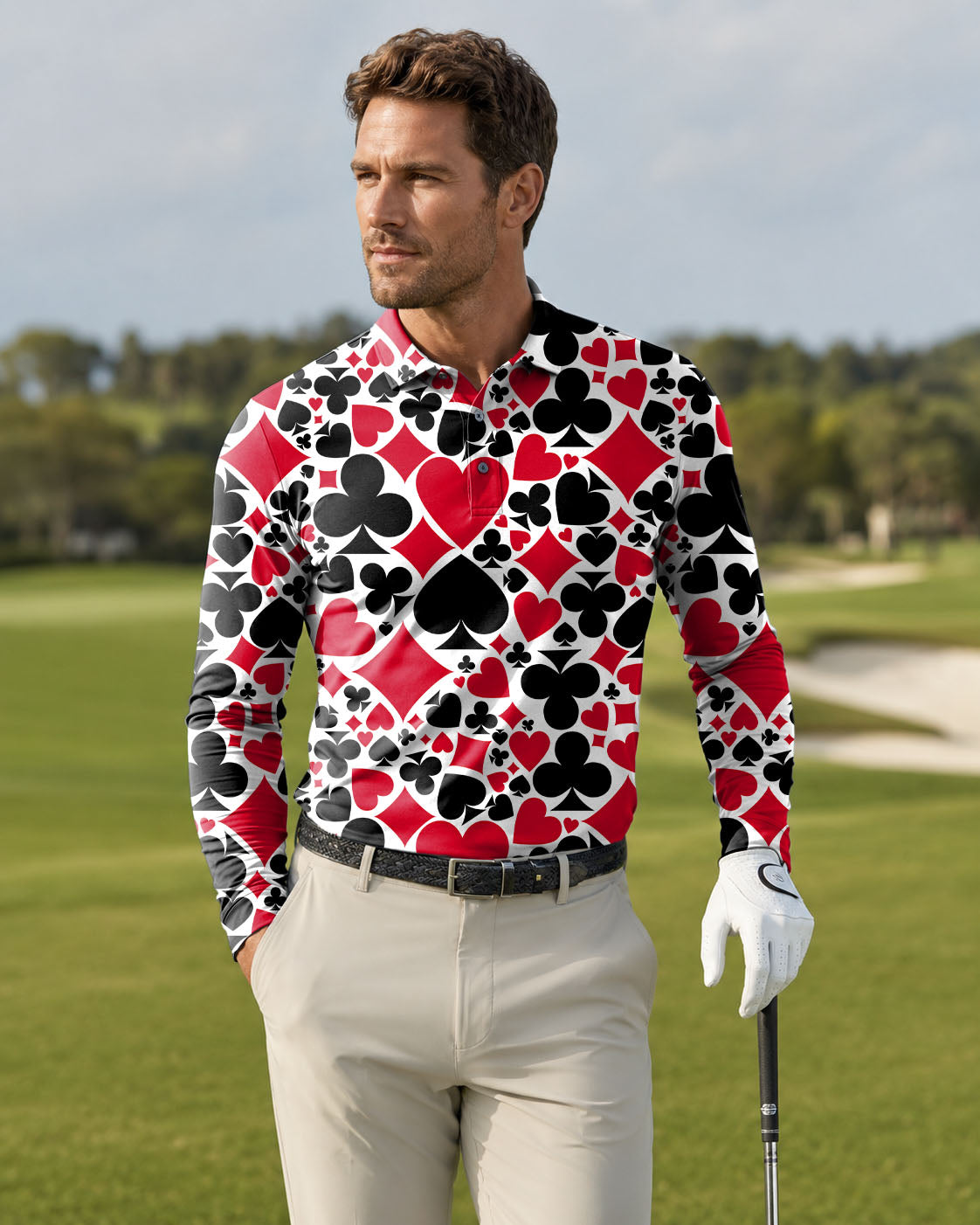 Men's Poker Golf Long-sleeved Polo