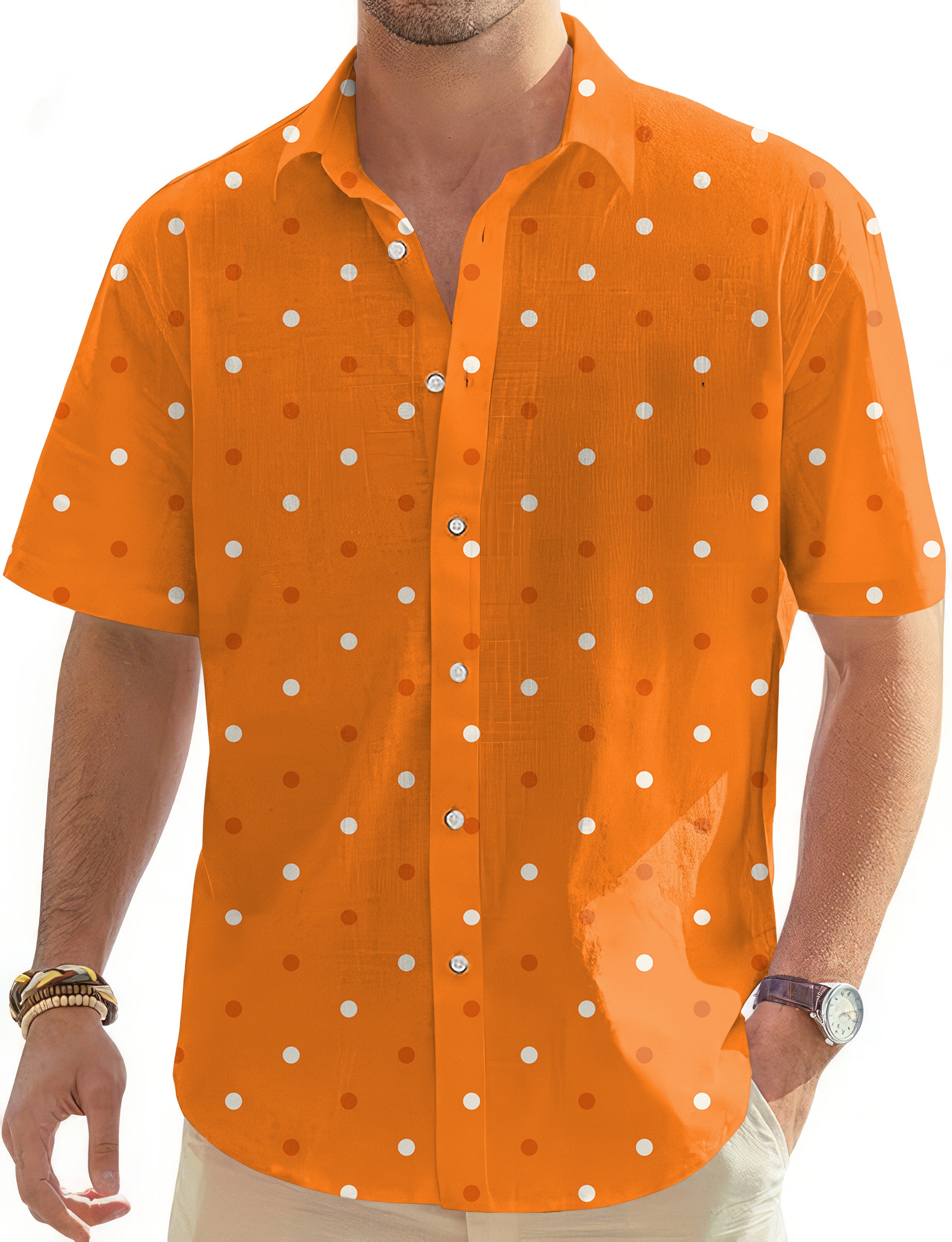 Halloween yellow and white polka dots Men's Golf Hawaiian Shirts Button Down Shirt