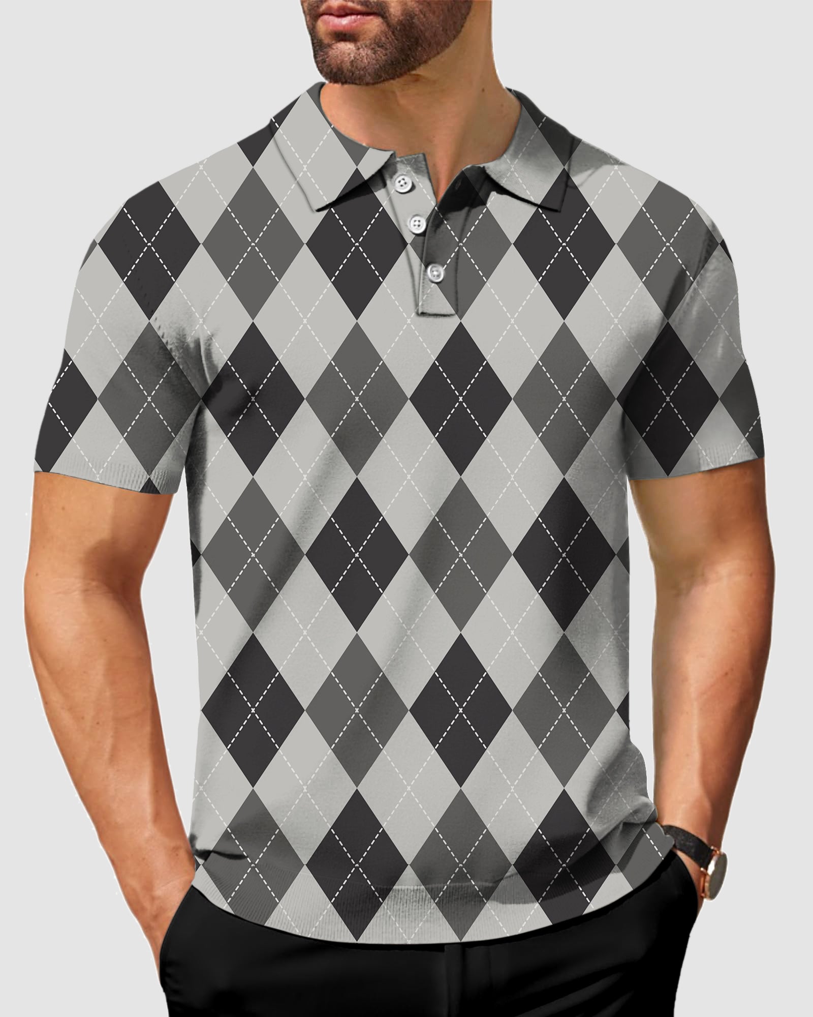 Men's grey Argyle Polo