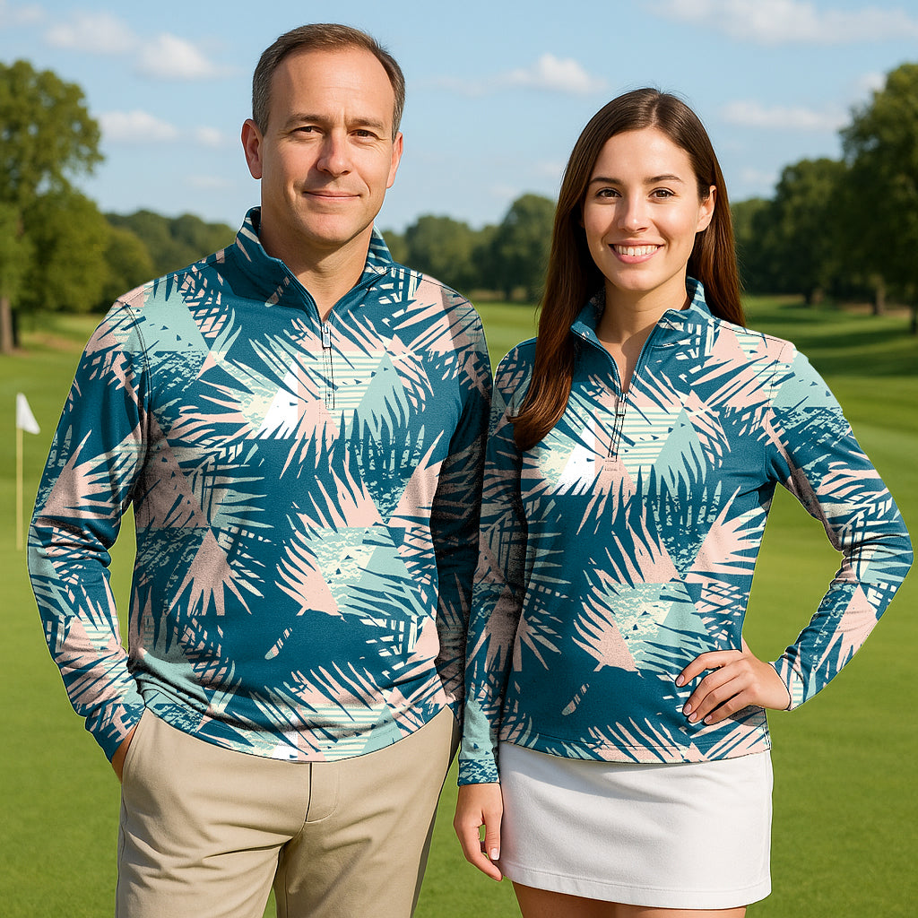 Pastel Jungle Couple Golf Active 3/4 Zipper Top Long Sleeves