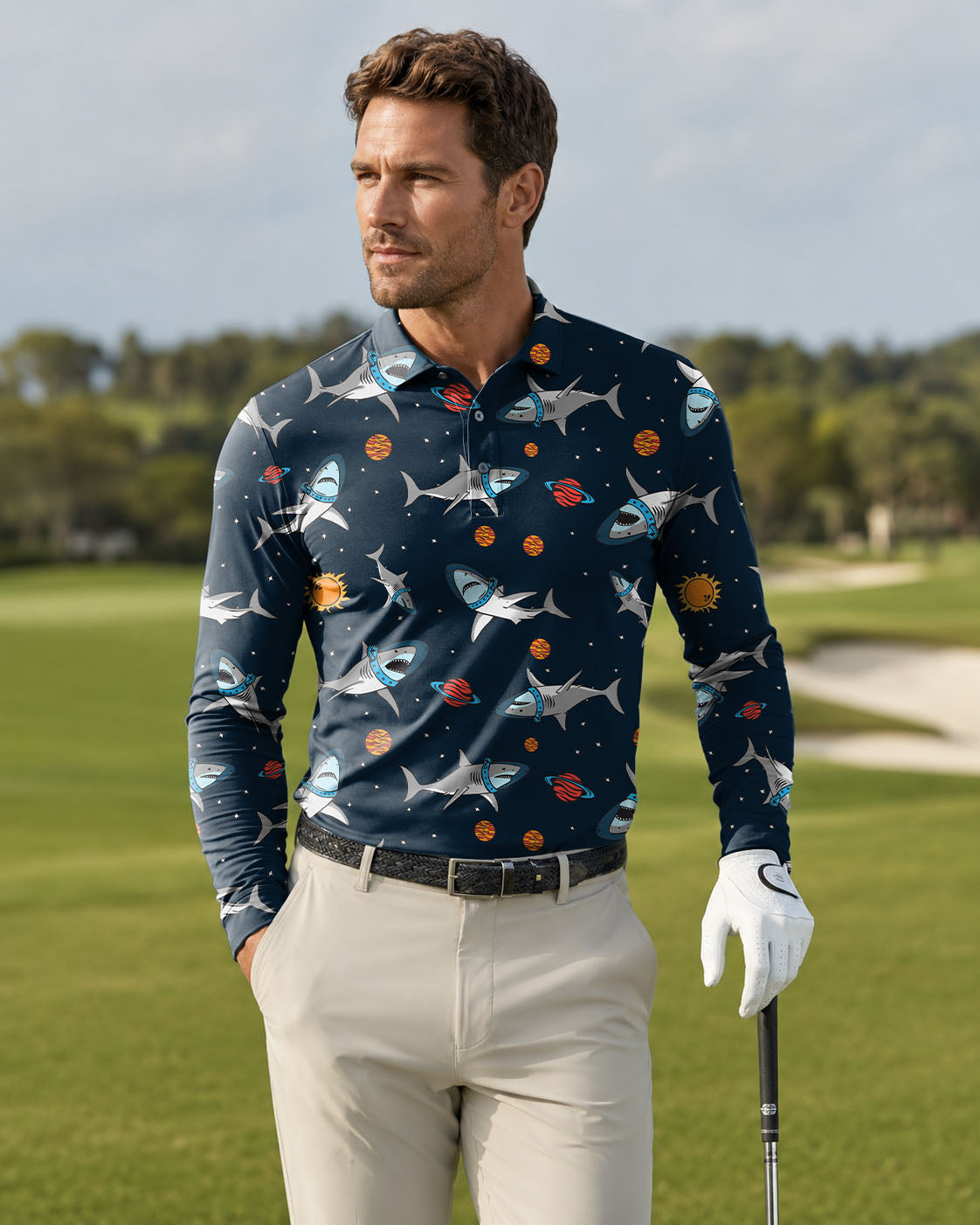 Men's Space Shark golf Long-sleeved Polo
