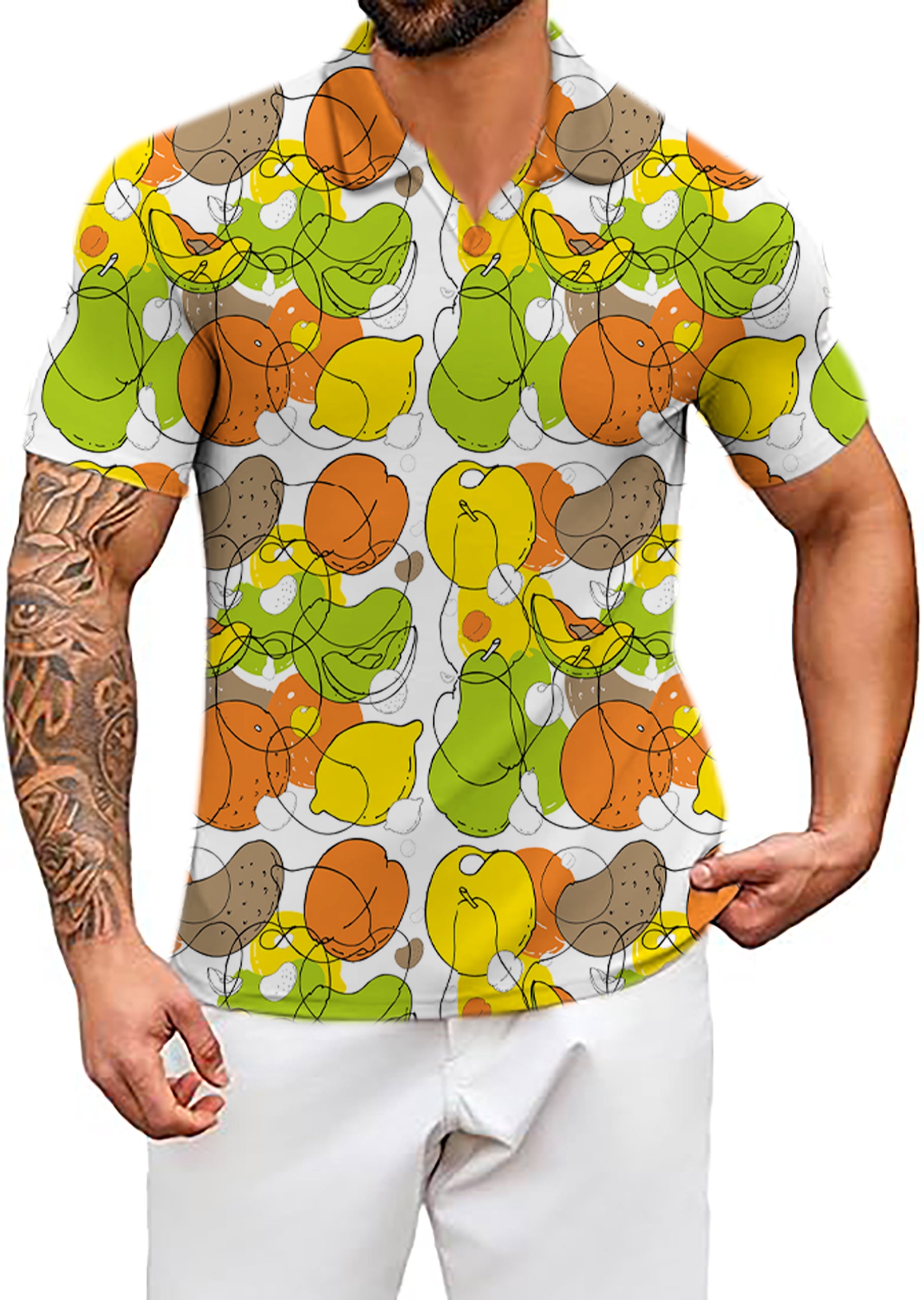 Men's colorfull fruit V Neck Golf Polo Shirts