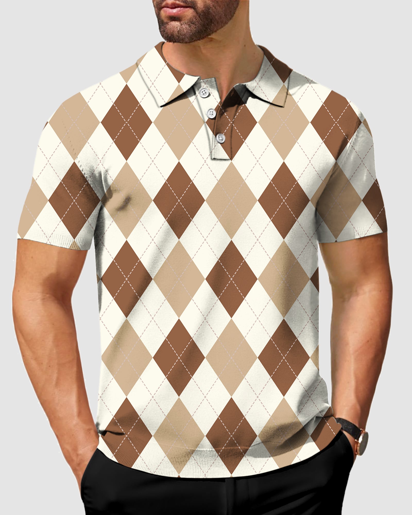 Men's brown Argyle Polo