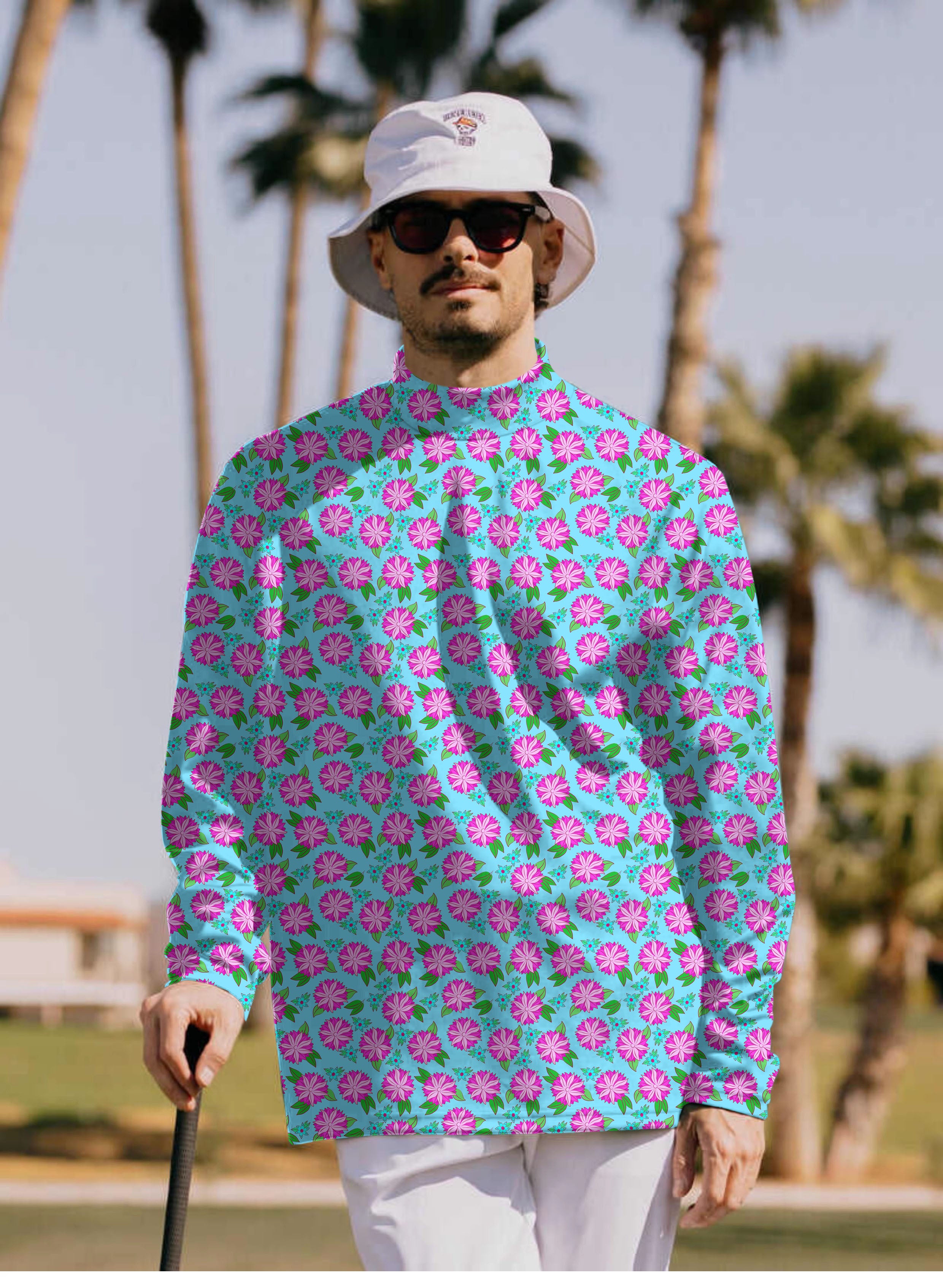 Men's flower Pullover High neck Long/Short sleeve T-Shirt