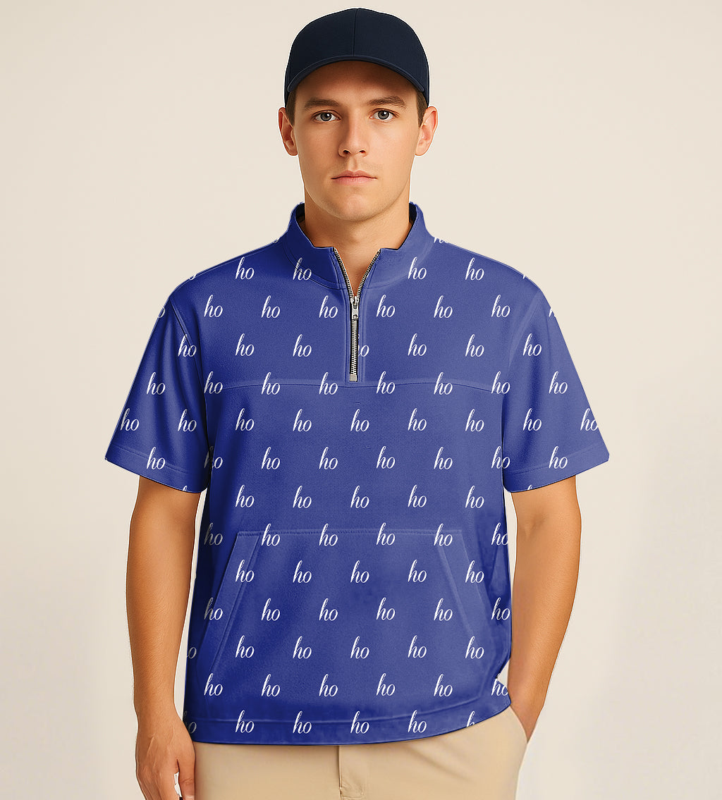 Half Zipper Turtleneck Golf Short Shirt Blue Custom Name Christmas Embroidery